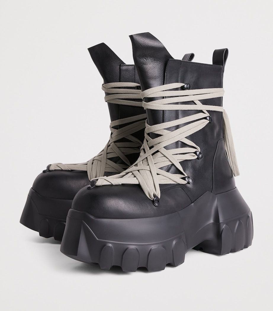Rick Owens Leather Megalace Mega Tractor Boots Black/pearl Image 3