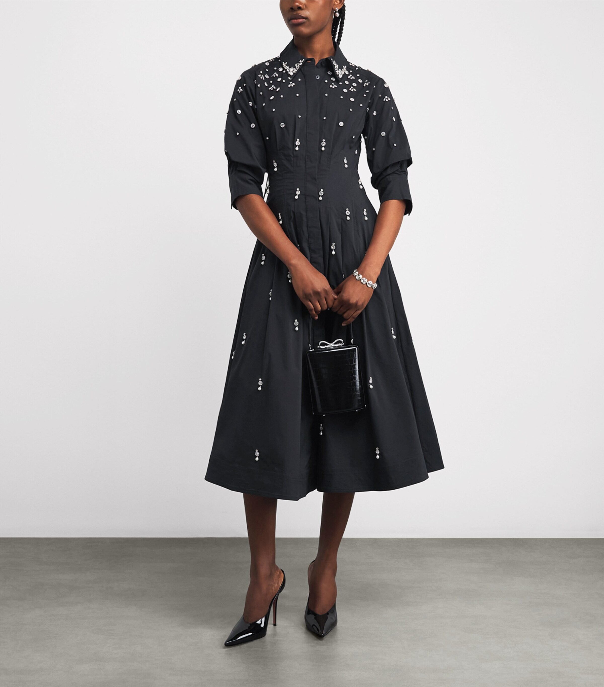 Simkhai Womens Cotton-Blend Pintuck Jazz Midi Dress Black Image 2