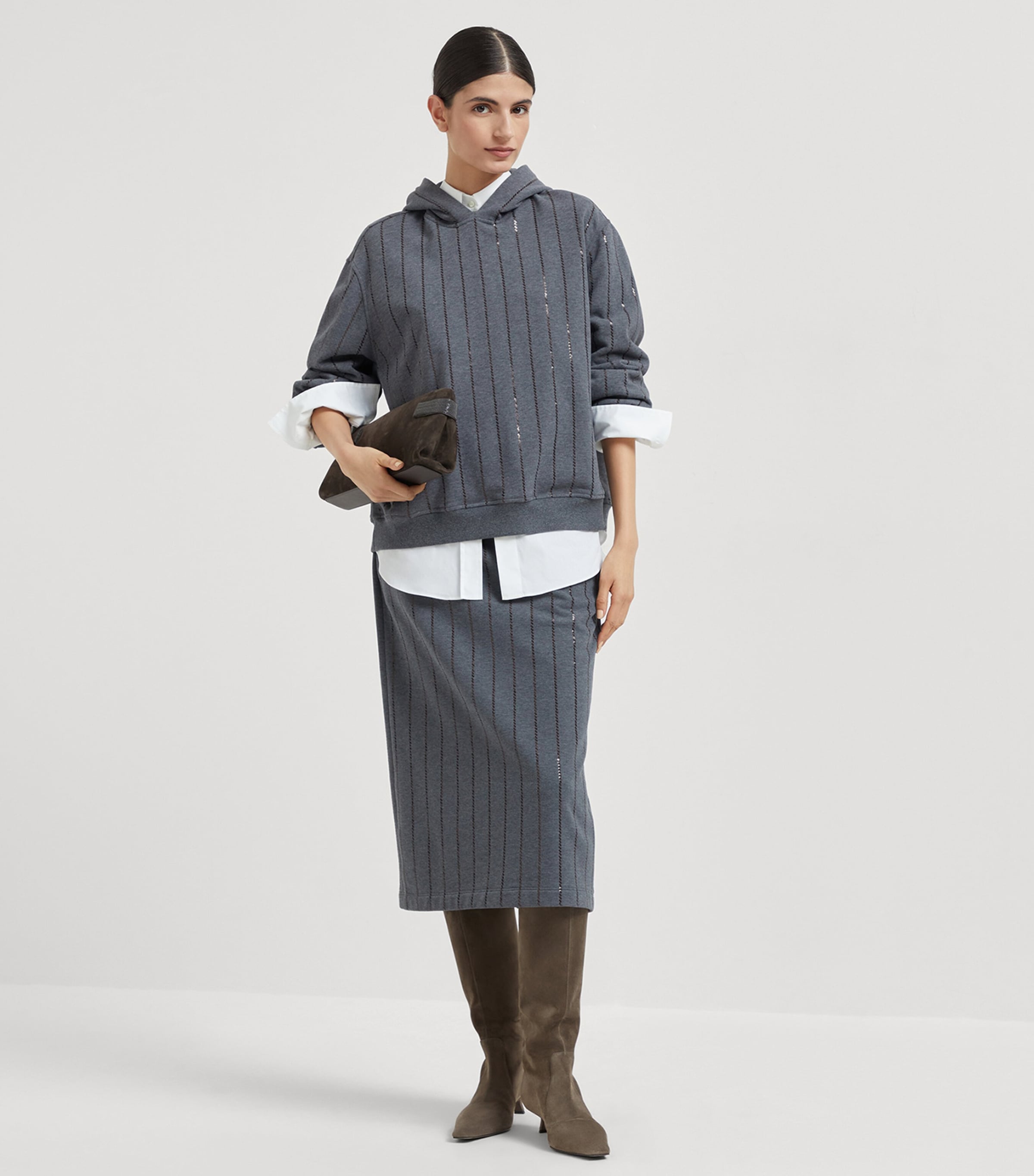 Cotton Sequin-Stripe Midi Skirt C8125 Image 4