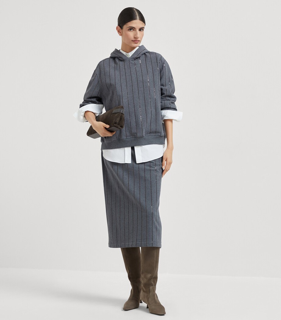 Cotton Sequin-Stripe Midi Skirt C8125 Image 4