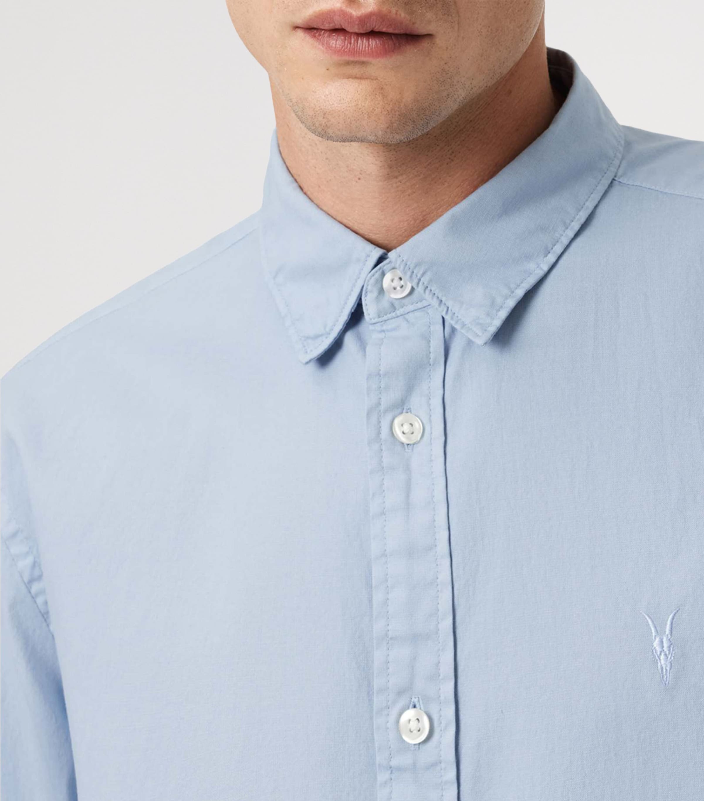 AllSaints Mens Stretch-Cotton Hawthorne Shirt Villa Blue Image 6