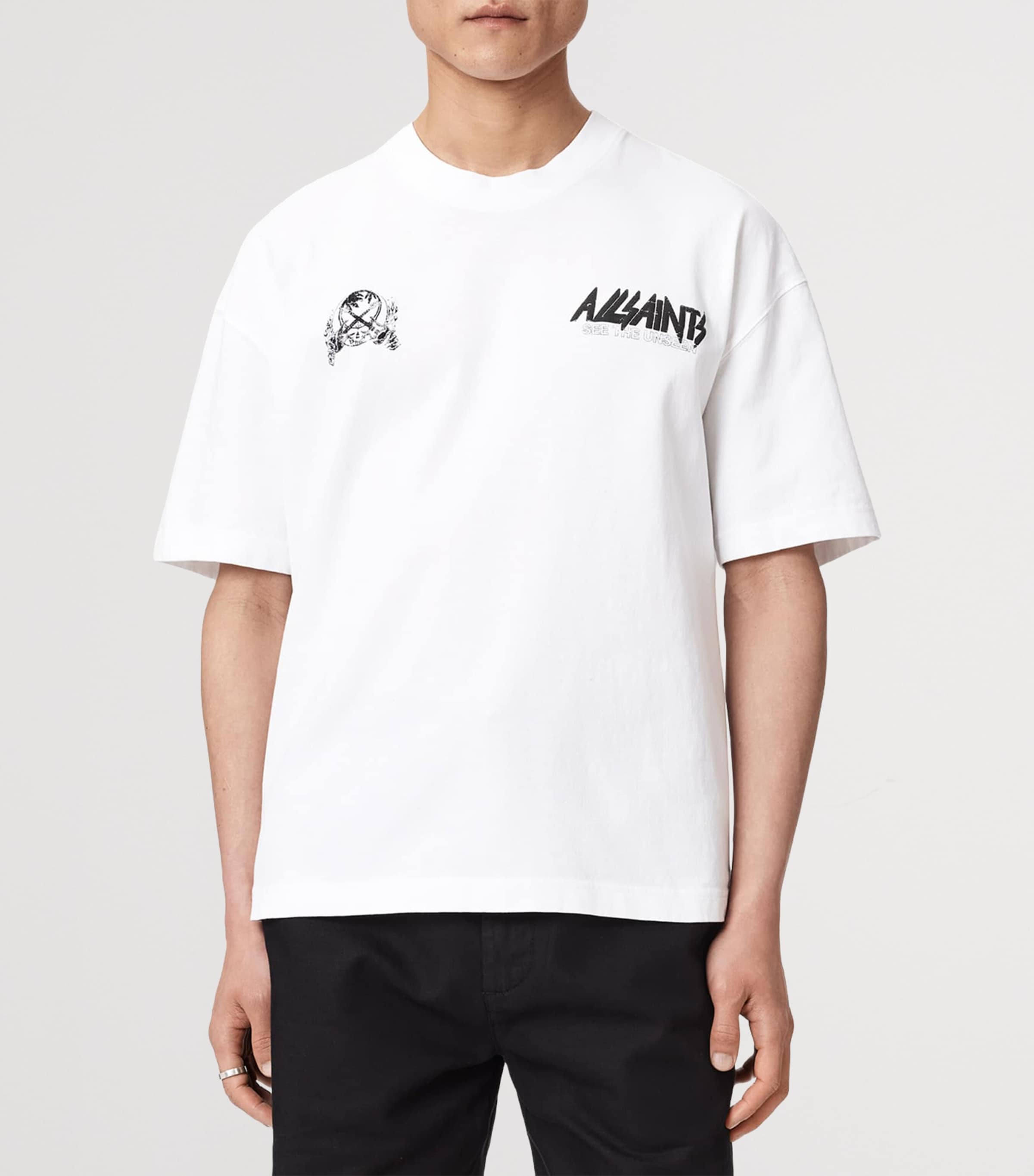 AllSaints Mens Organic Cotton Chromium T-Shirt Ashen White Image 3