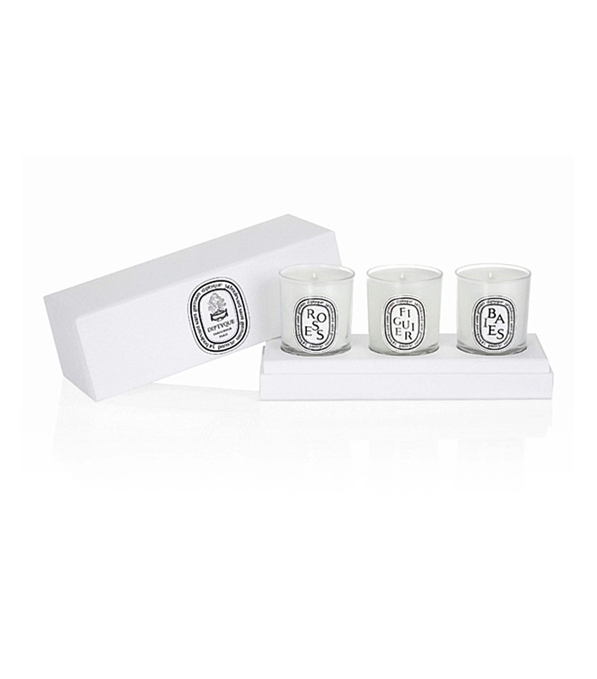 Diptyque (set Of 3) Mini Candles; Baies, Figuier, And Roses