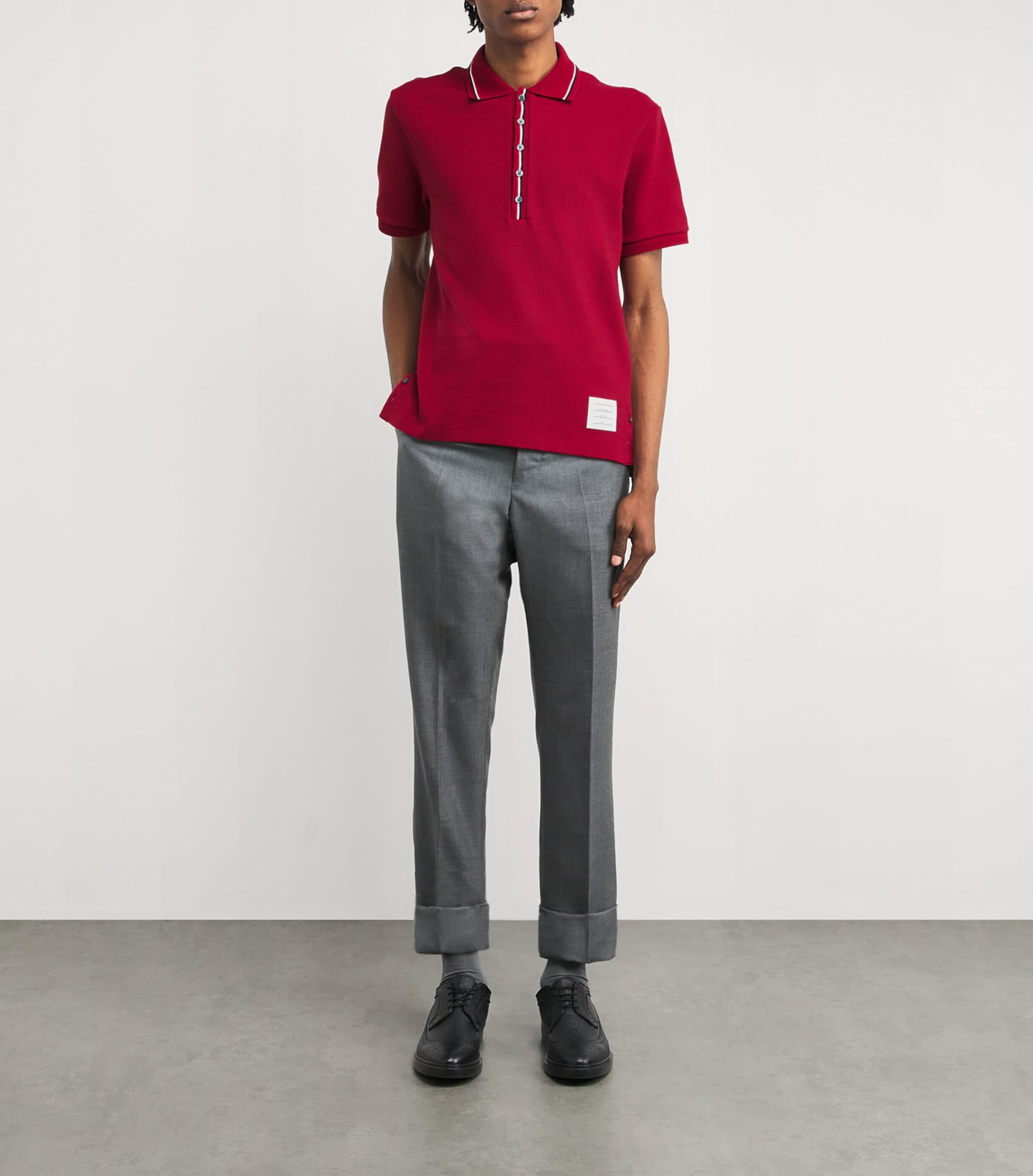 Cotton Rib-Cuff Polo Shirt BURGUNDY Image 2