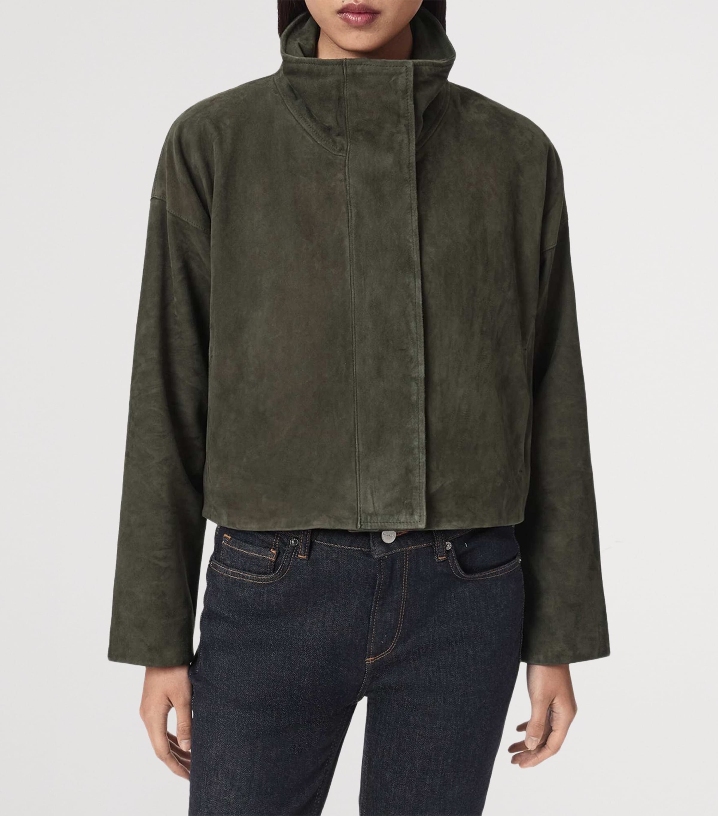 AllSaints Womens Suede Ryder Jacket Khaki Green Image 3