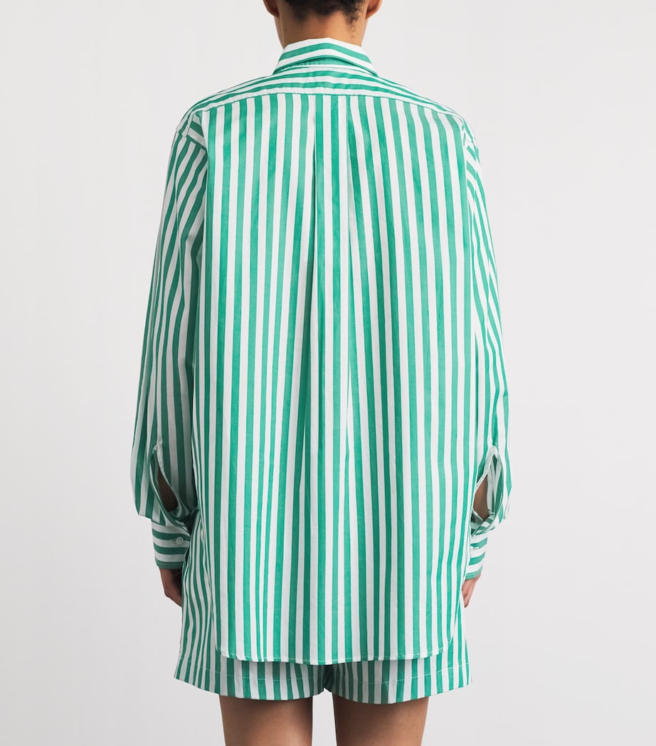 Hunza G Womens Cotton Stripe Cabana Shirt Emerald Image 5