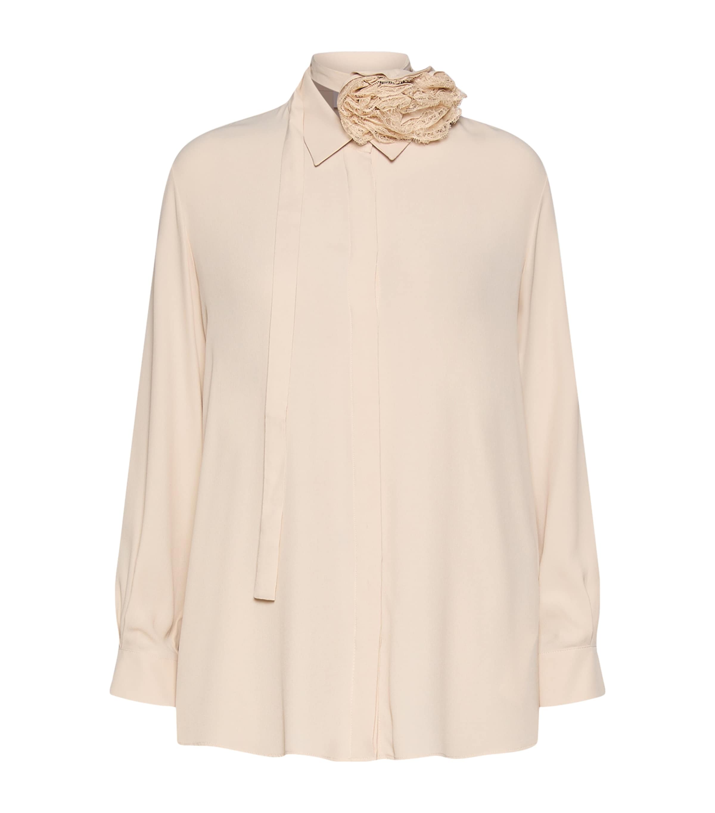 Marella Womens Crepe de Chine Flower-Detail Shirt Sand Image 1