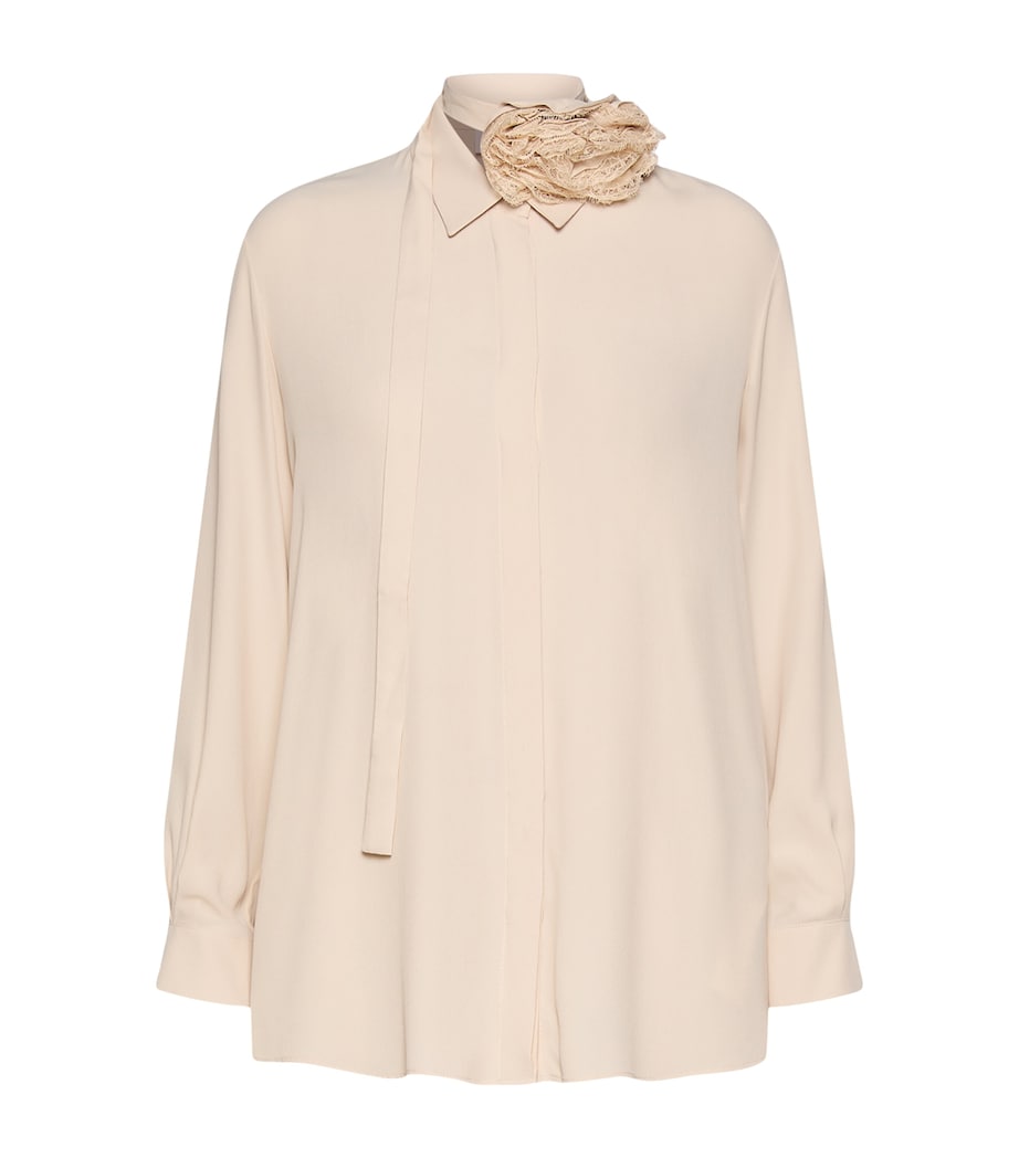 Marella Womens Crepe de Chine Flower-Detail Shirt Sand Image 1