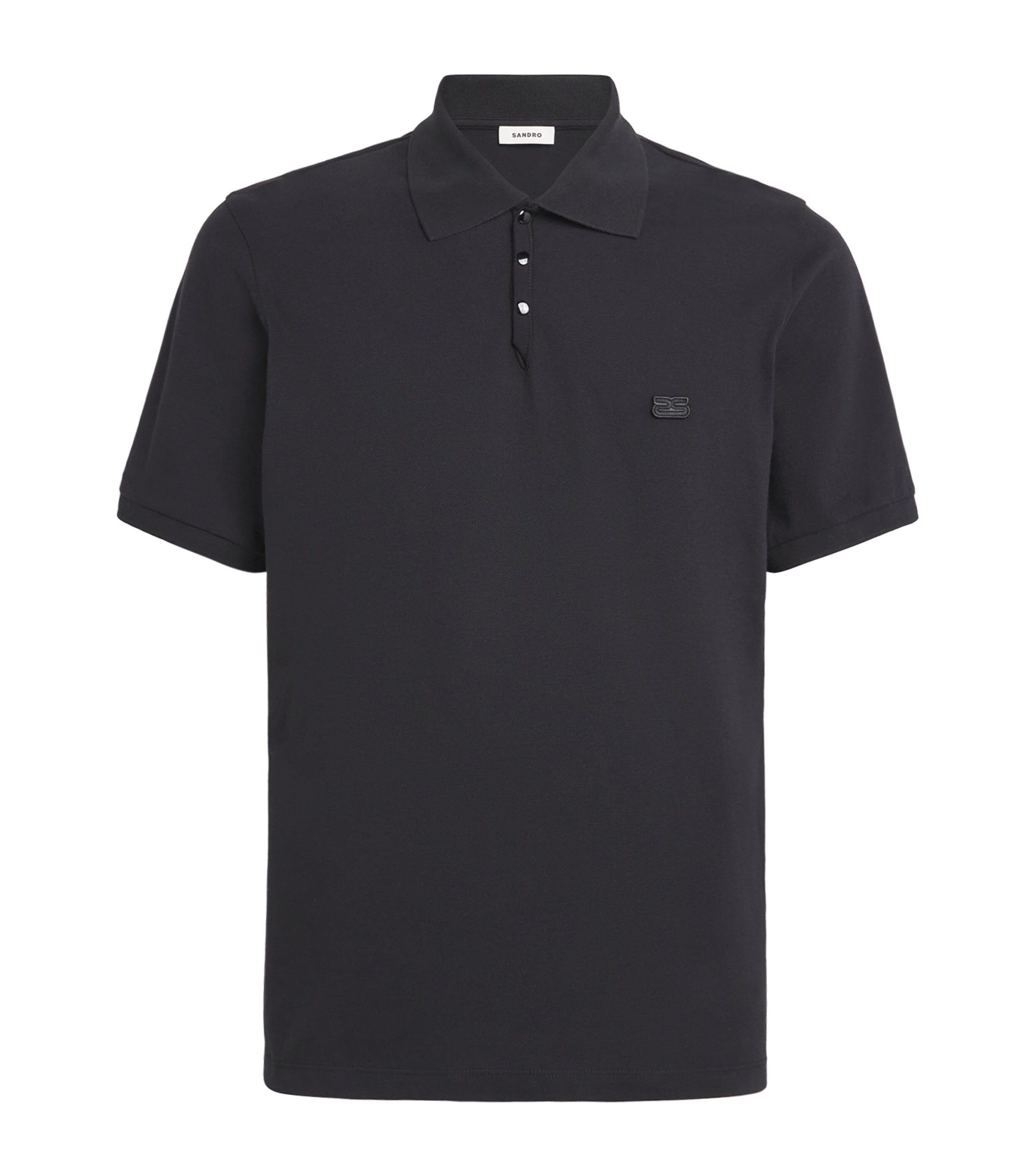 Sandro Paris Mens Cotton Logo Polo Shirt Black Image 1