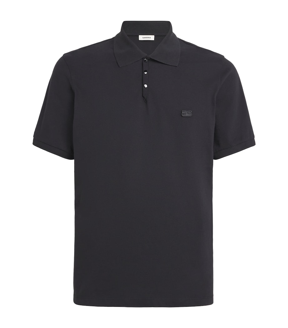 Sandro Paris Mens Cotton Logo Polo Shirt Black Image 1