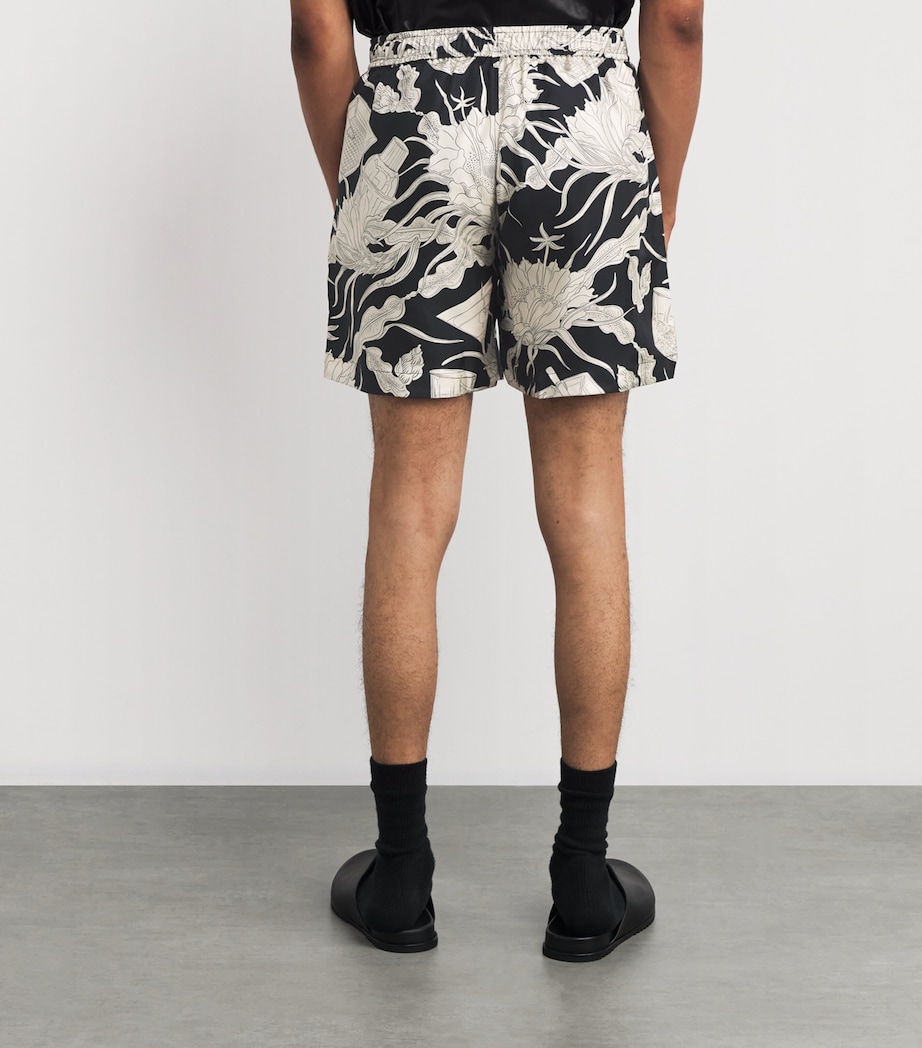 Silk Floral Print Shorts BLACK Image 4