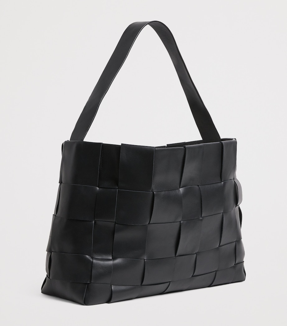 Large Leather Woven Tote Bag BLACK Image 3