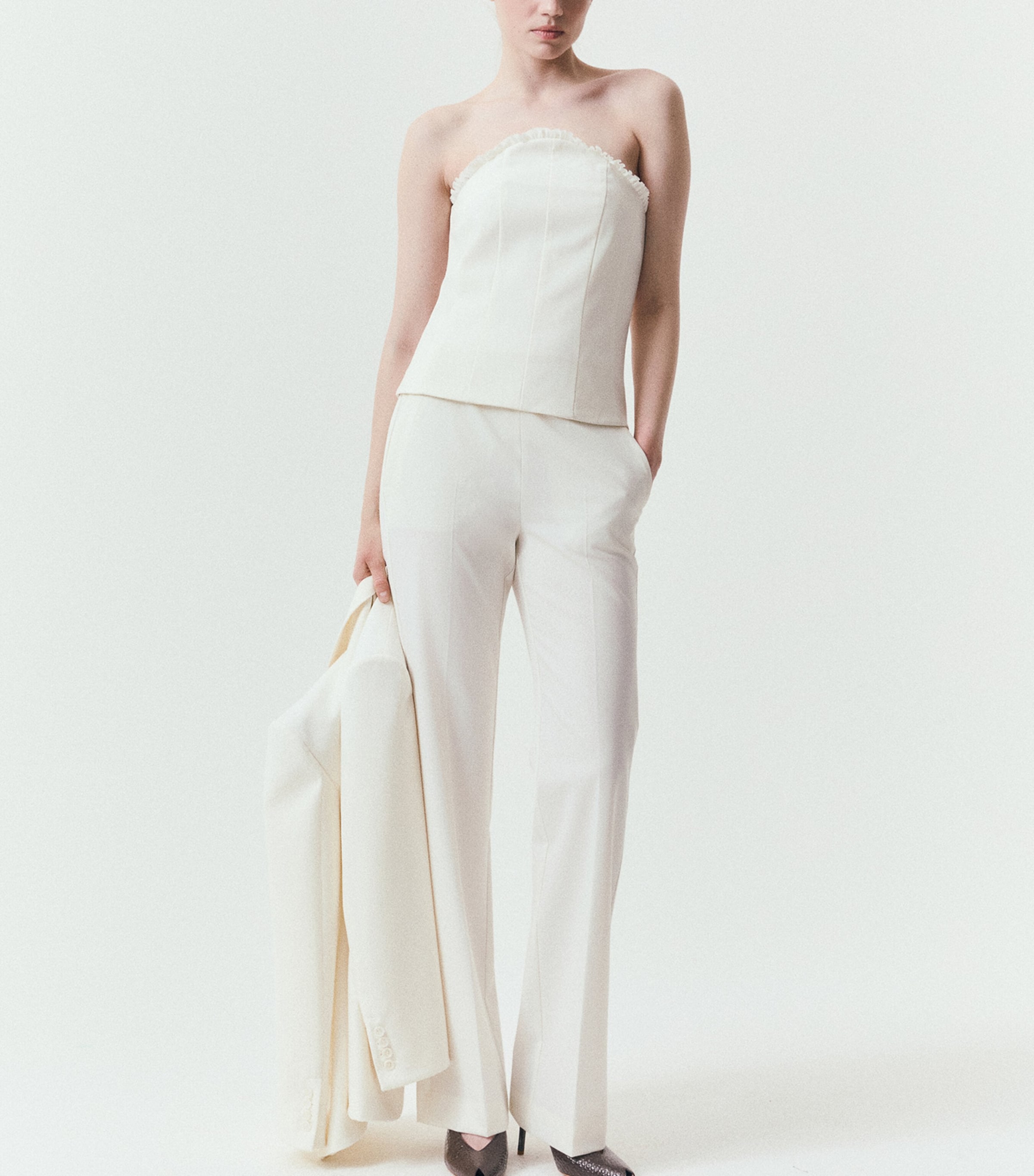 Marella Womens Ruffled Straight Trousers Ivory Image 4
