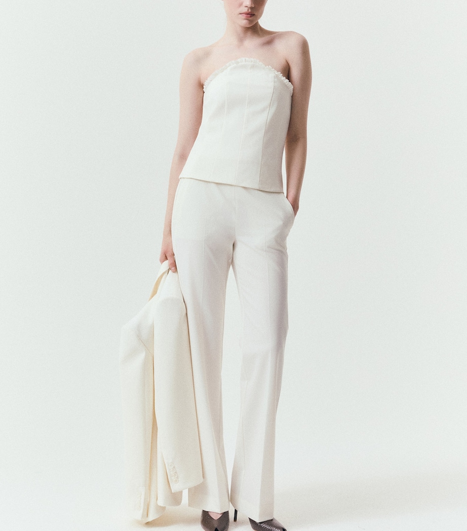 Marella Womens Ruffled Straight Trousers Ivory Image 4