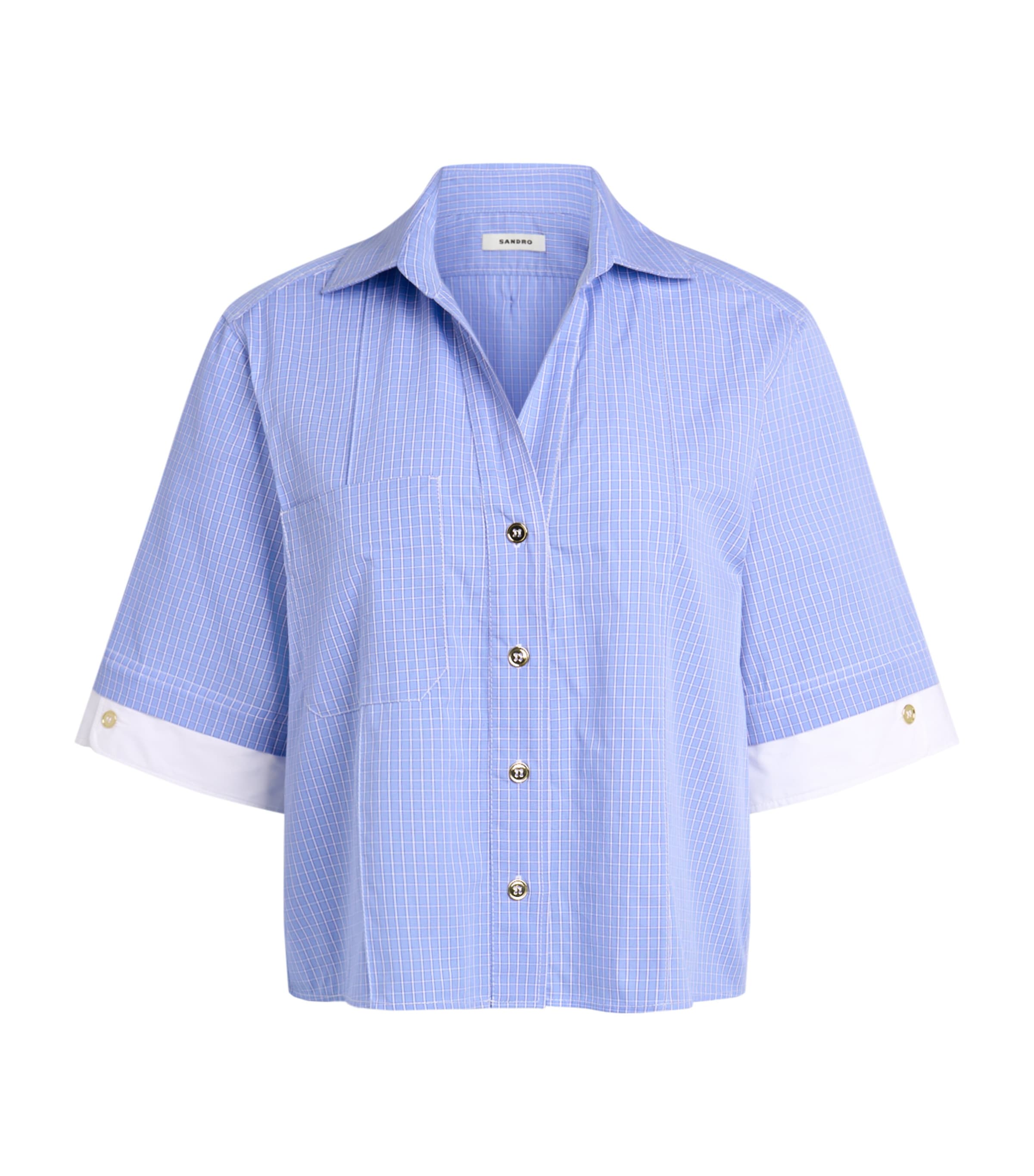 Sandro Cotton Oversized Check Shirt In Gold