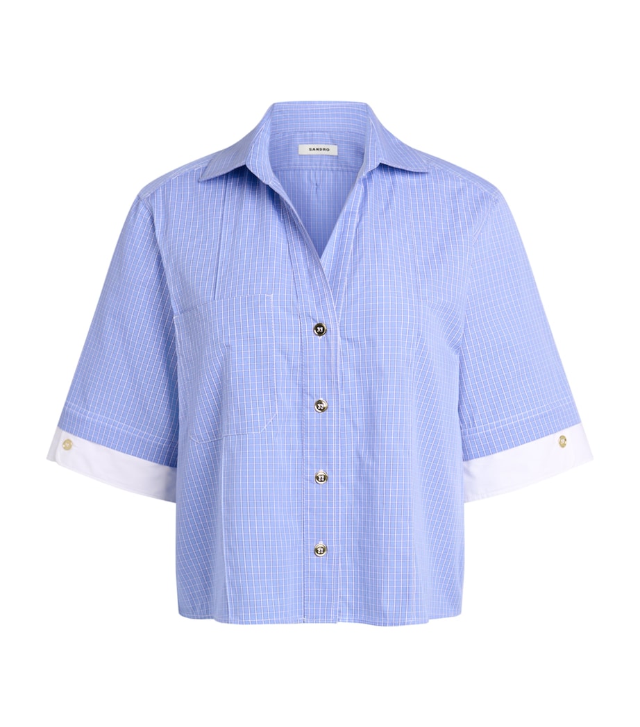 Cotton Oversized Check Shirt CIEL / BLANC Image 1