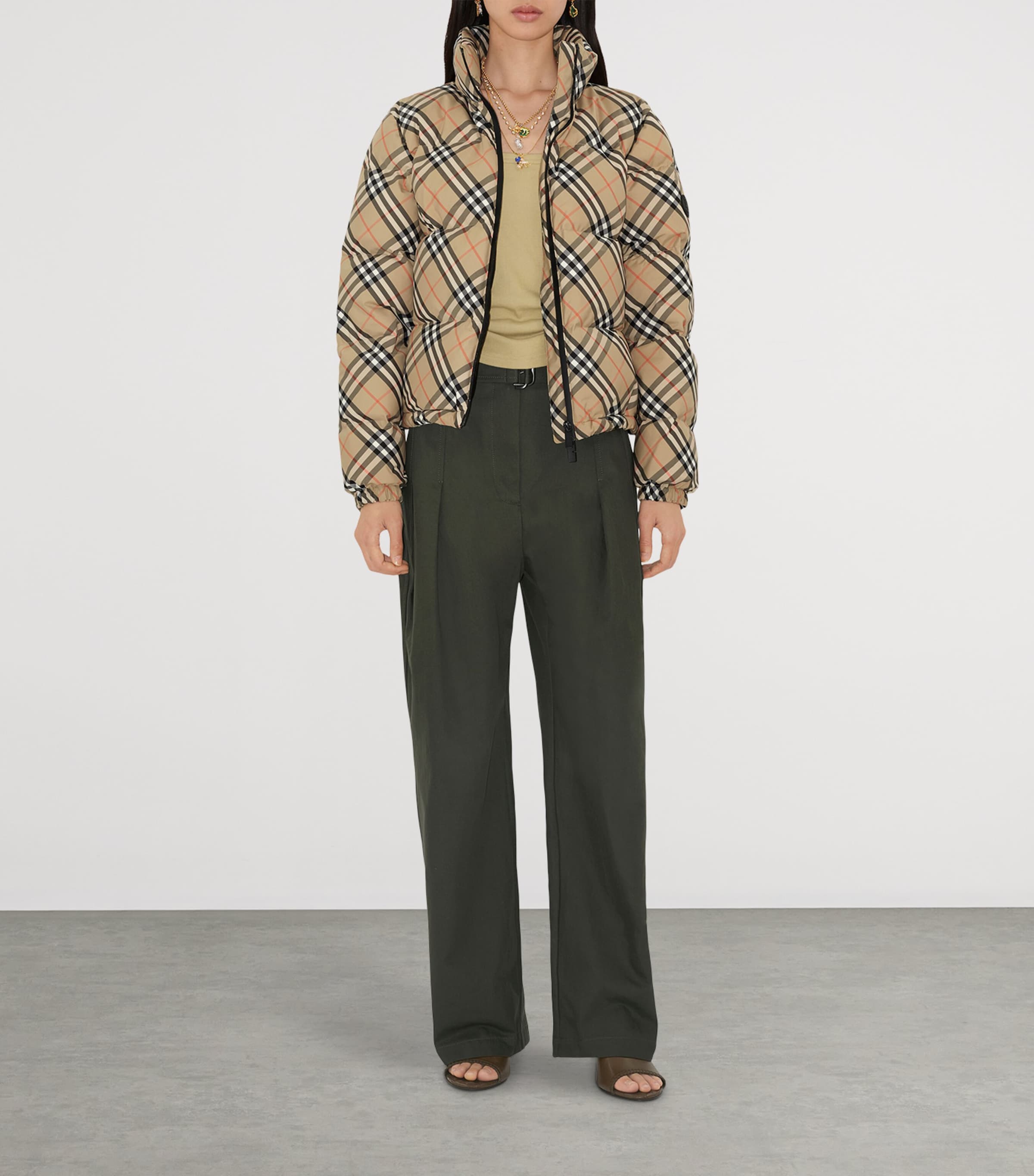 BURBERRY アウター Burberry Beige Check Ambleside Puffer Jacket | Harrods US