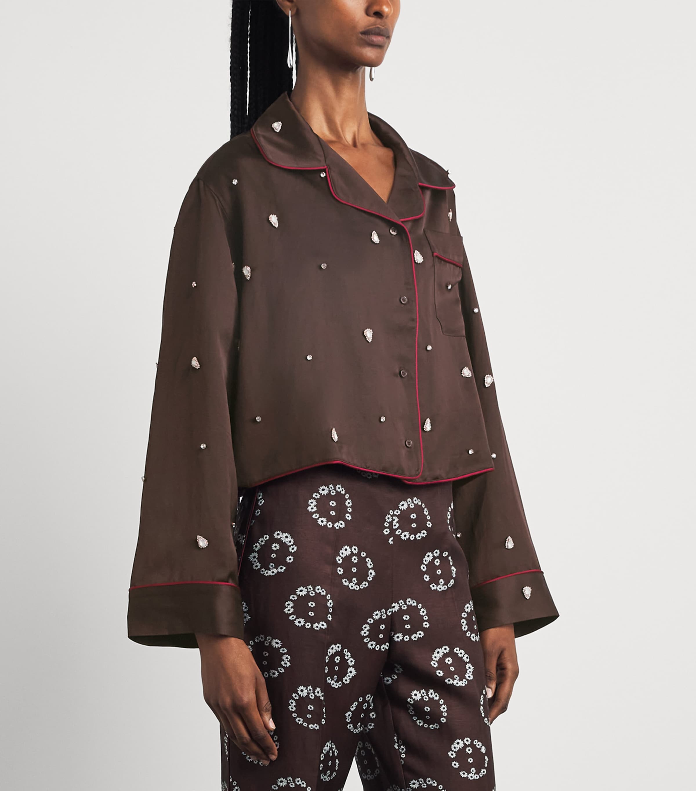 Sandro Paris Womens Embellished Pyjama-Style Shirt Brown Image 4
