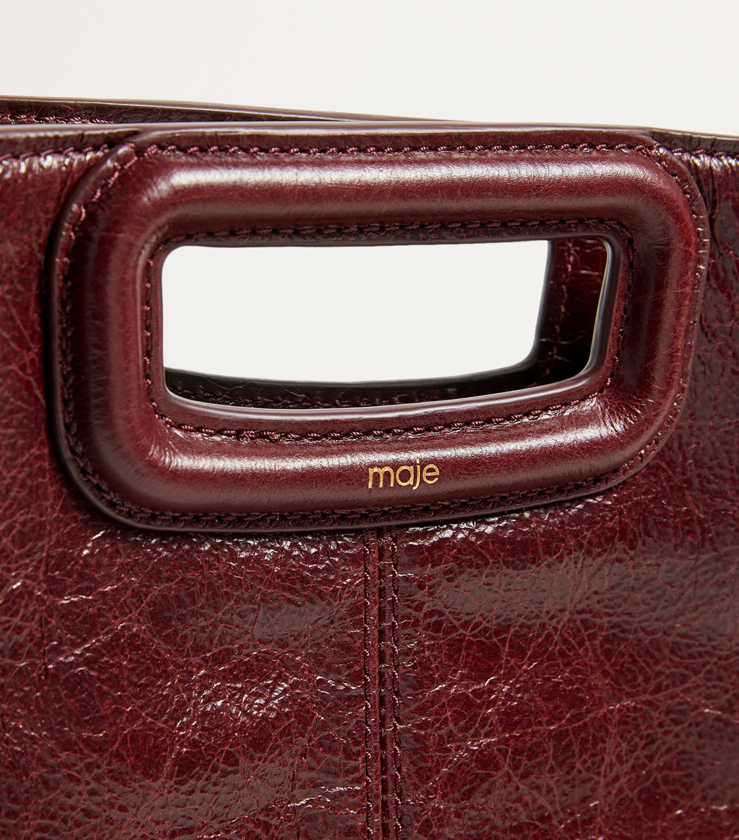 Maje Cracked Leather Fringed M Bag Burgundy Image 6