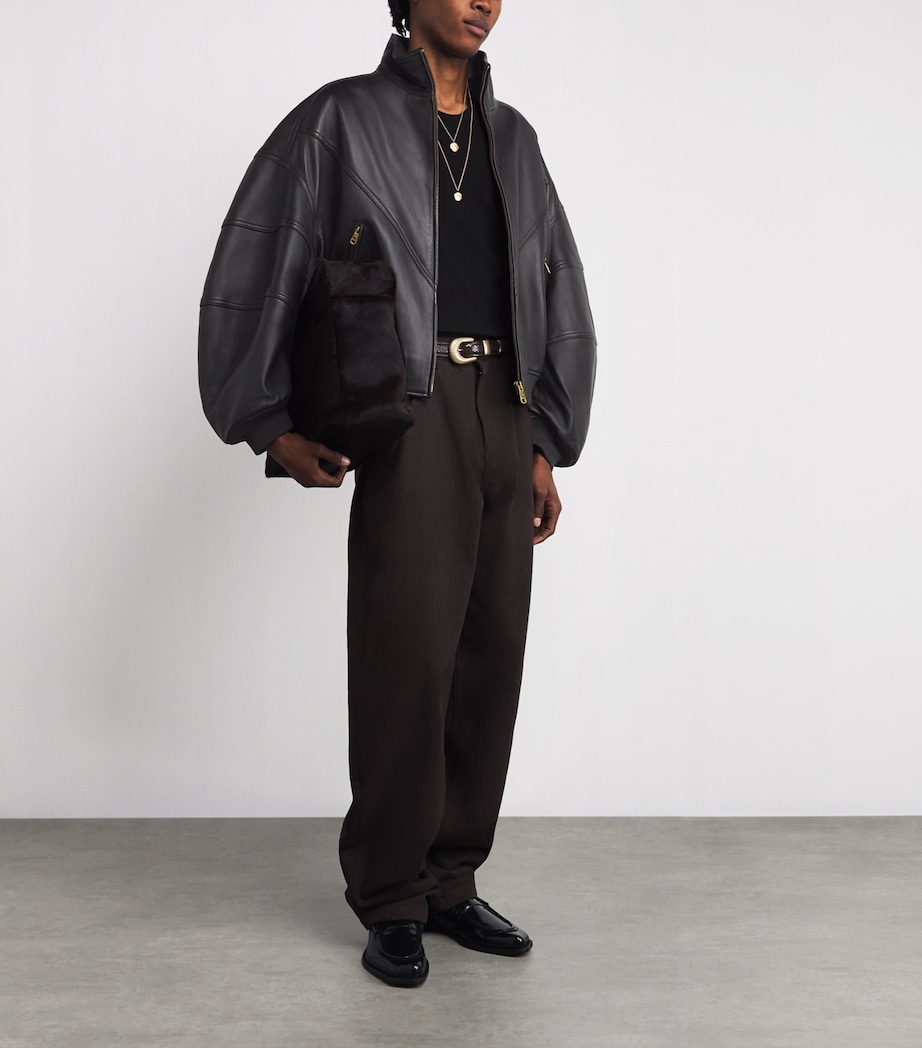 Leather Ruff Rider Bomber Jacket BLACK Image 2