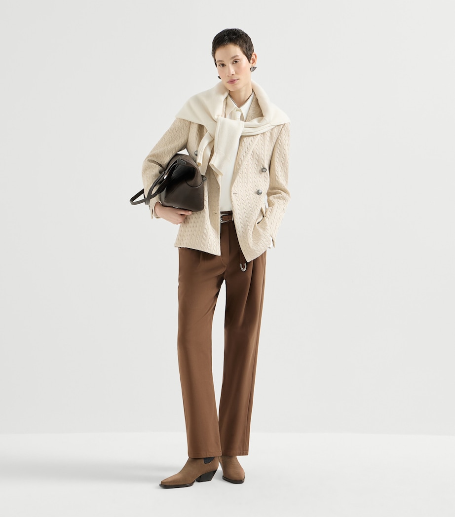 Brunello Cucinelli Womens Stretch-Cotton Pleated Trousers Image 2