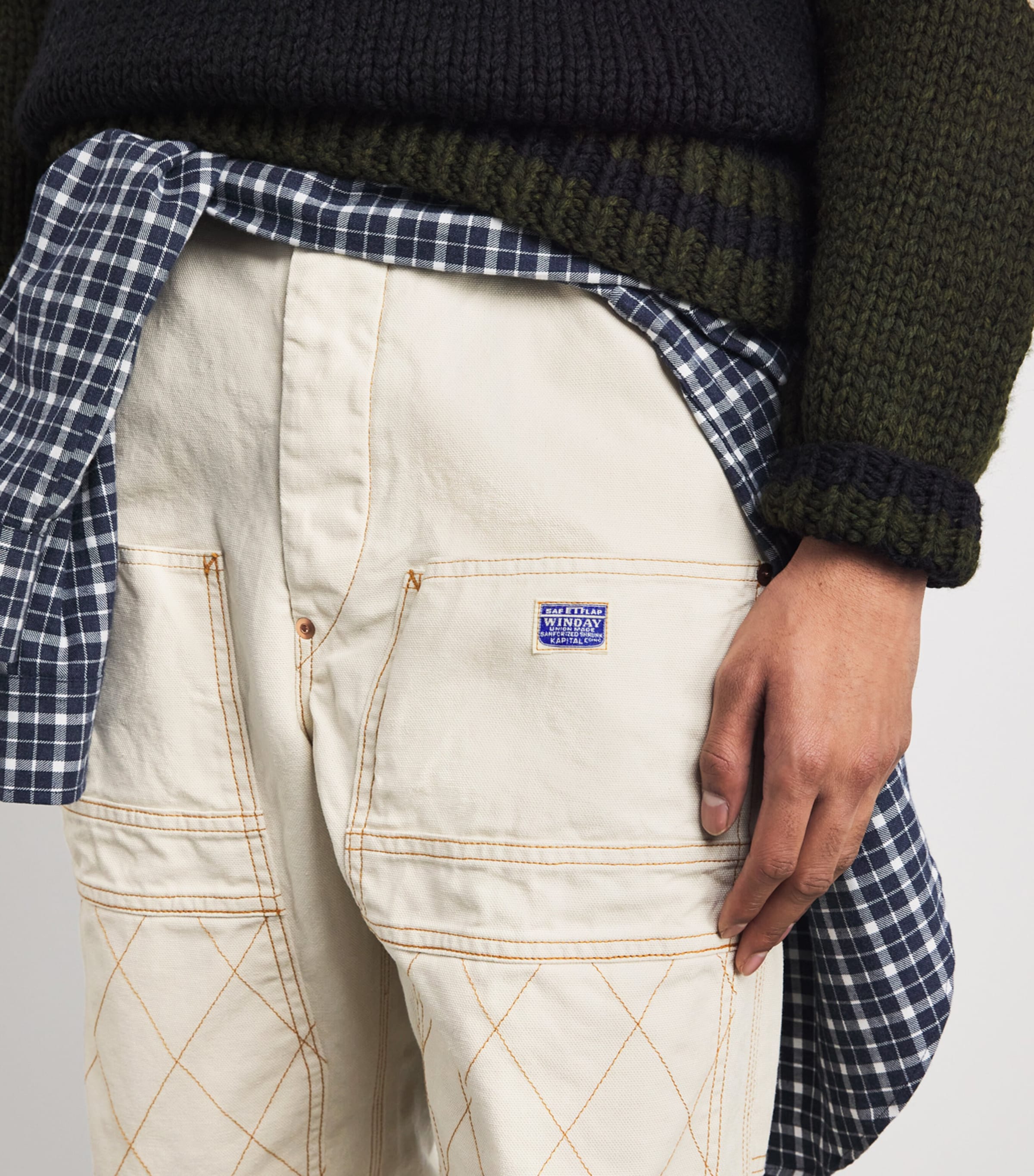 Kapital Mens Canvas Lumber Straight Trousers Ecru Image 3