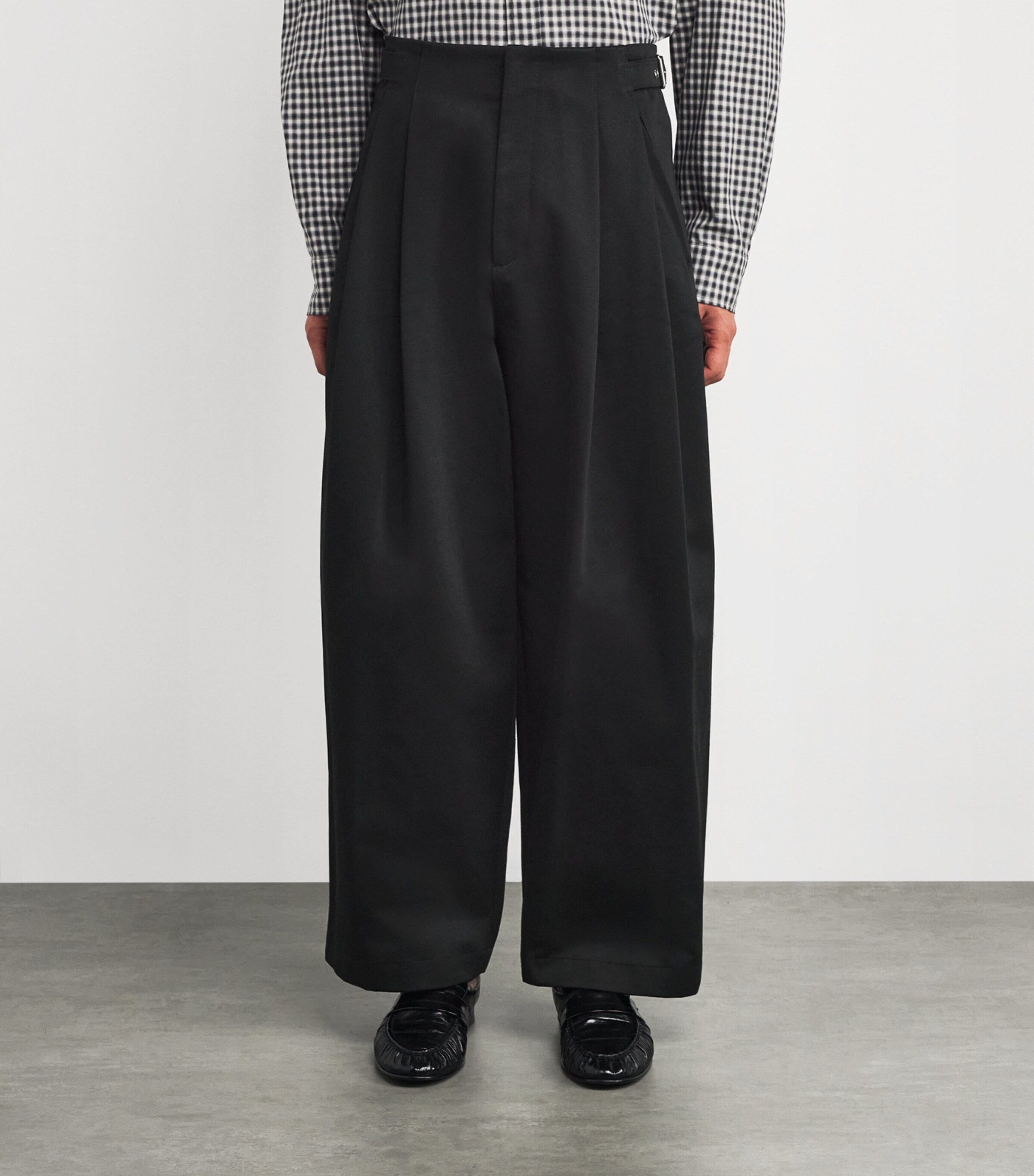 System Mens Belt-Detail Pleated Wide-Leg Trousers Black Bk Image 3