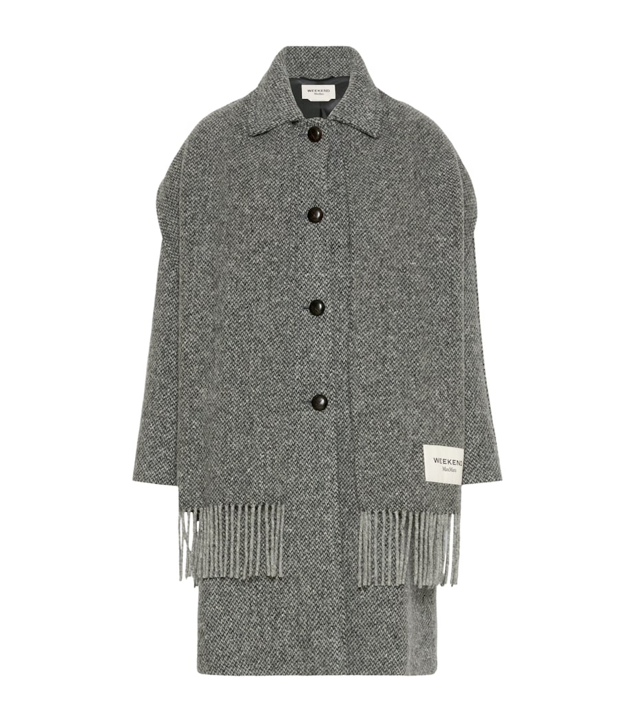 Weekend Max Mara Womens Virgin Wool-Blend Scarf-Detail Coat Dark Grey Image 1