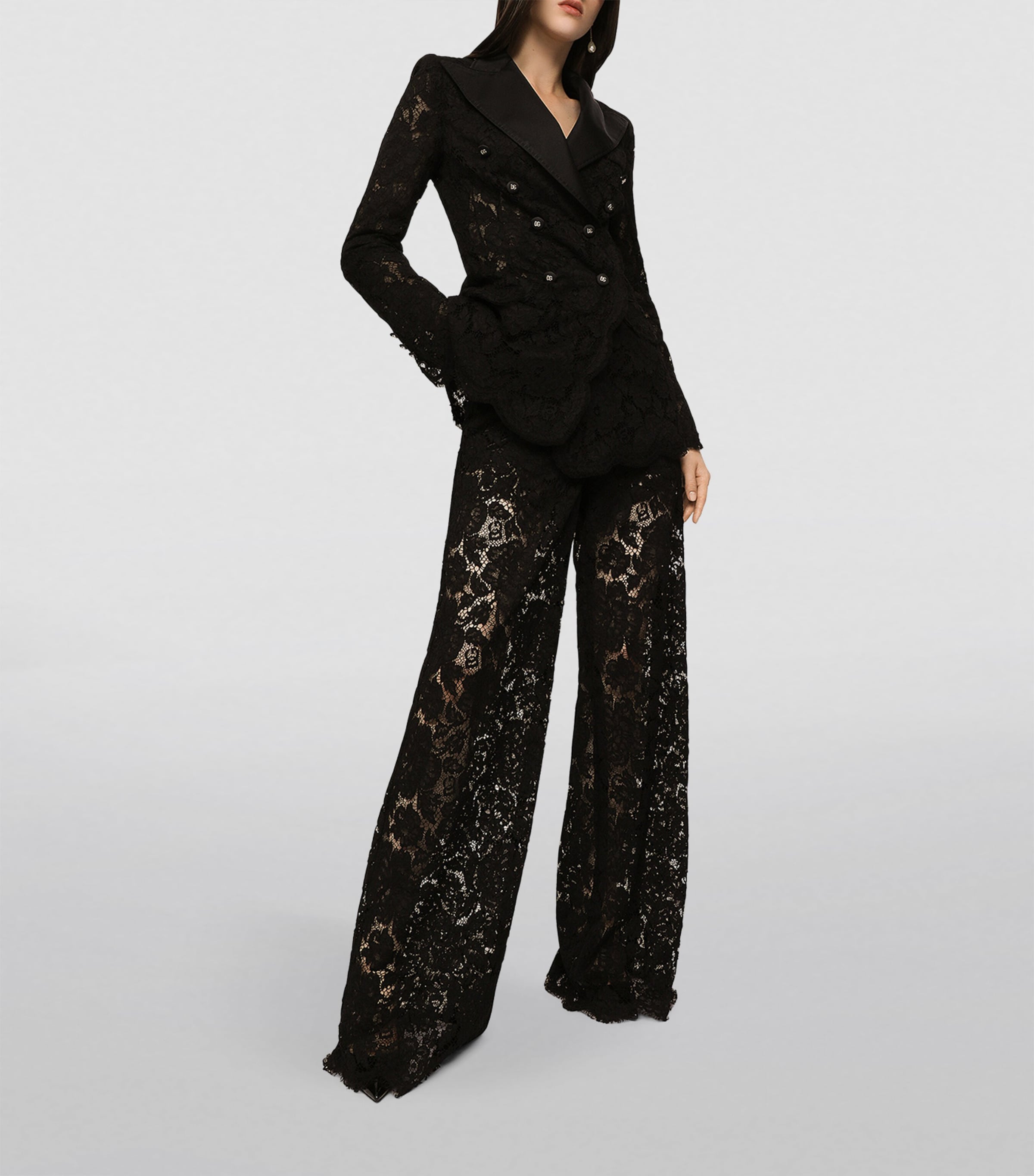 Lace Tailored Trousers N0000-BLACK Image 2