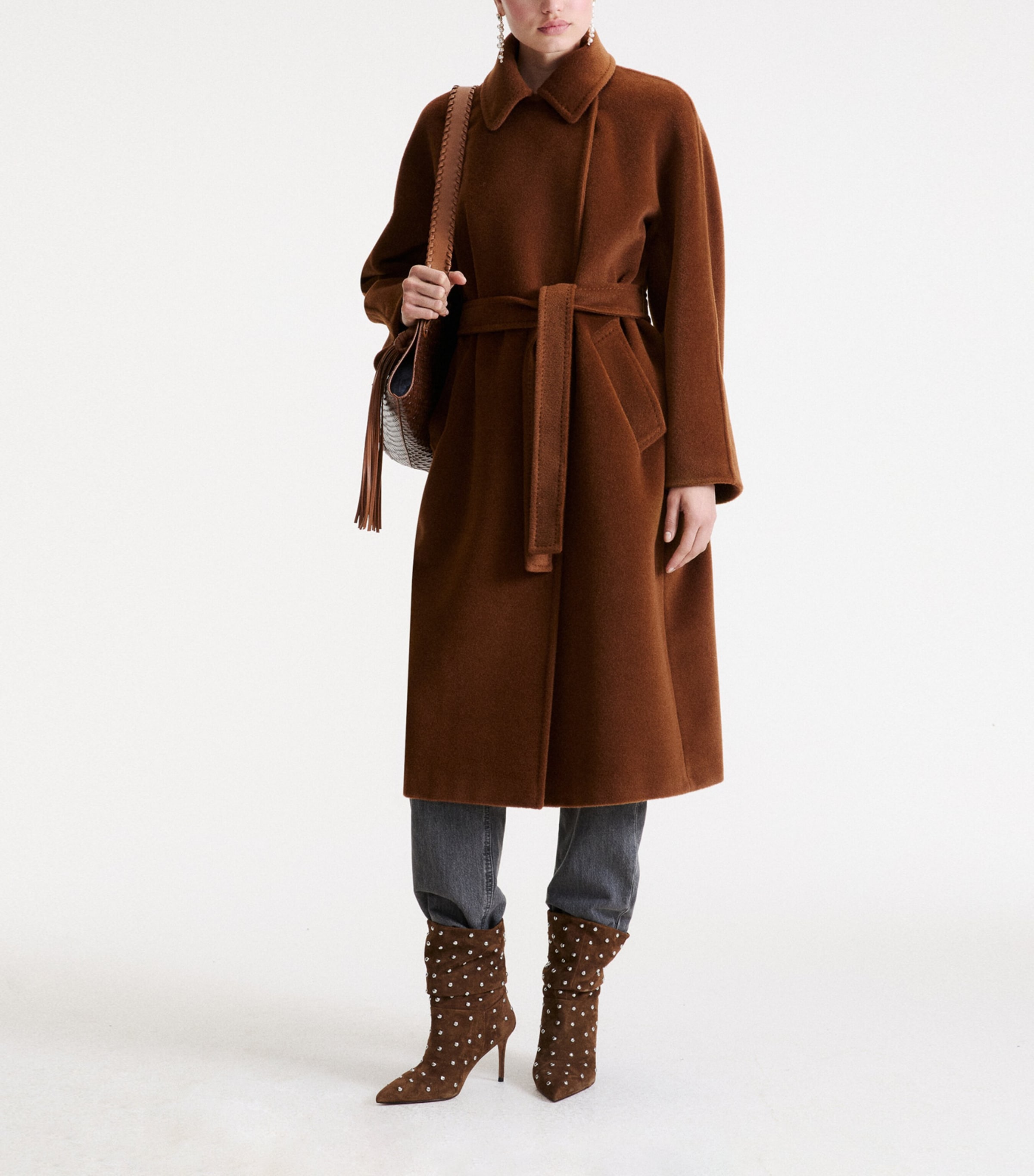 Marella Womens Virgin Wool Wrap Coat Caramel Image 2
