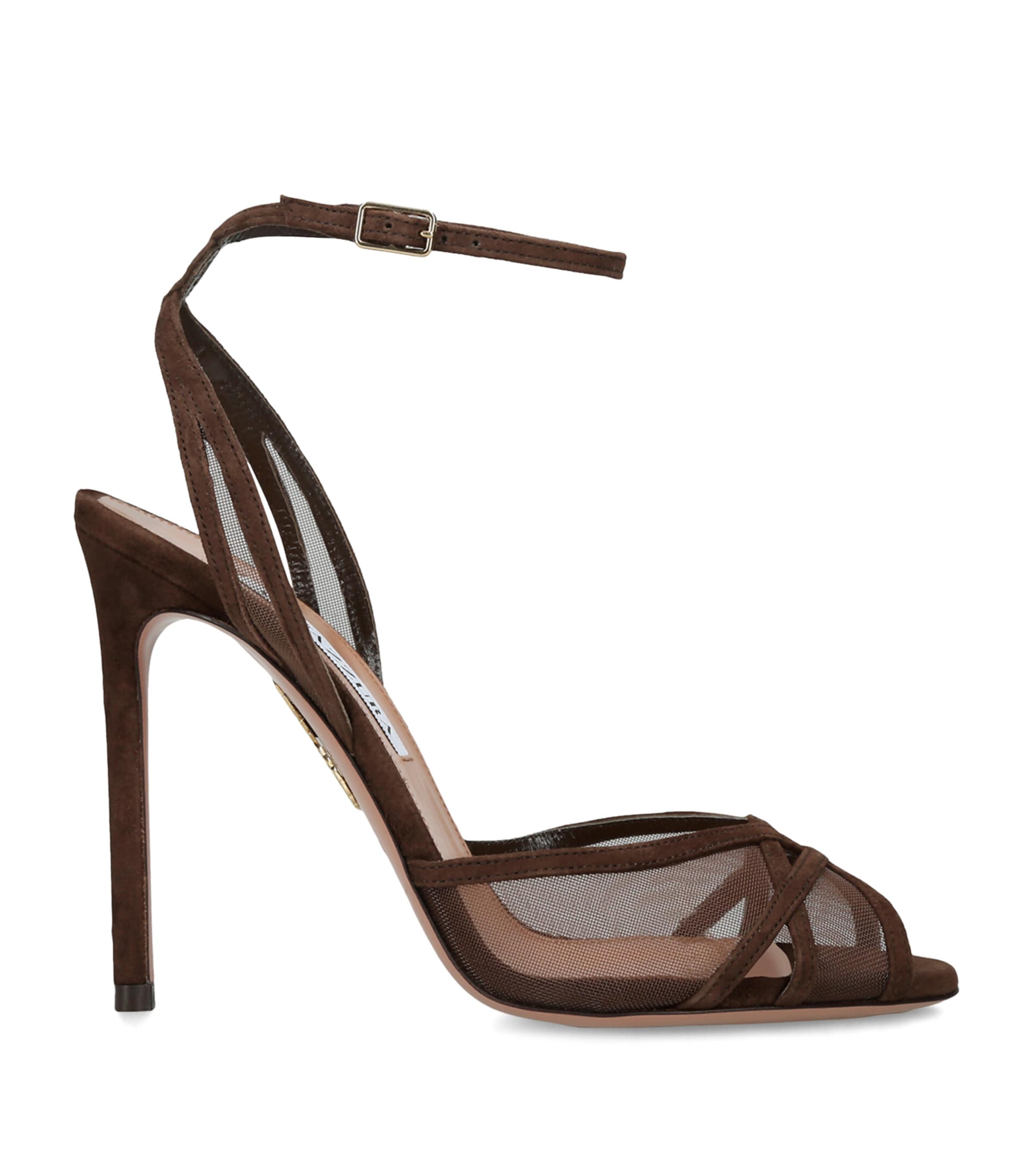 Aquazzura Suede Shear Heeled Sandals 105 Dark Brown Image 1