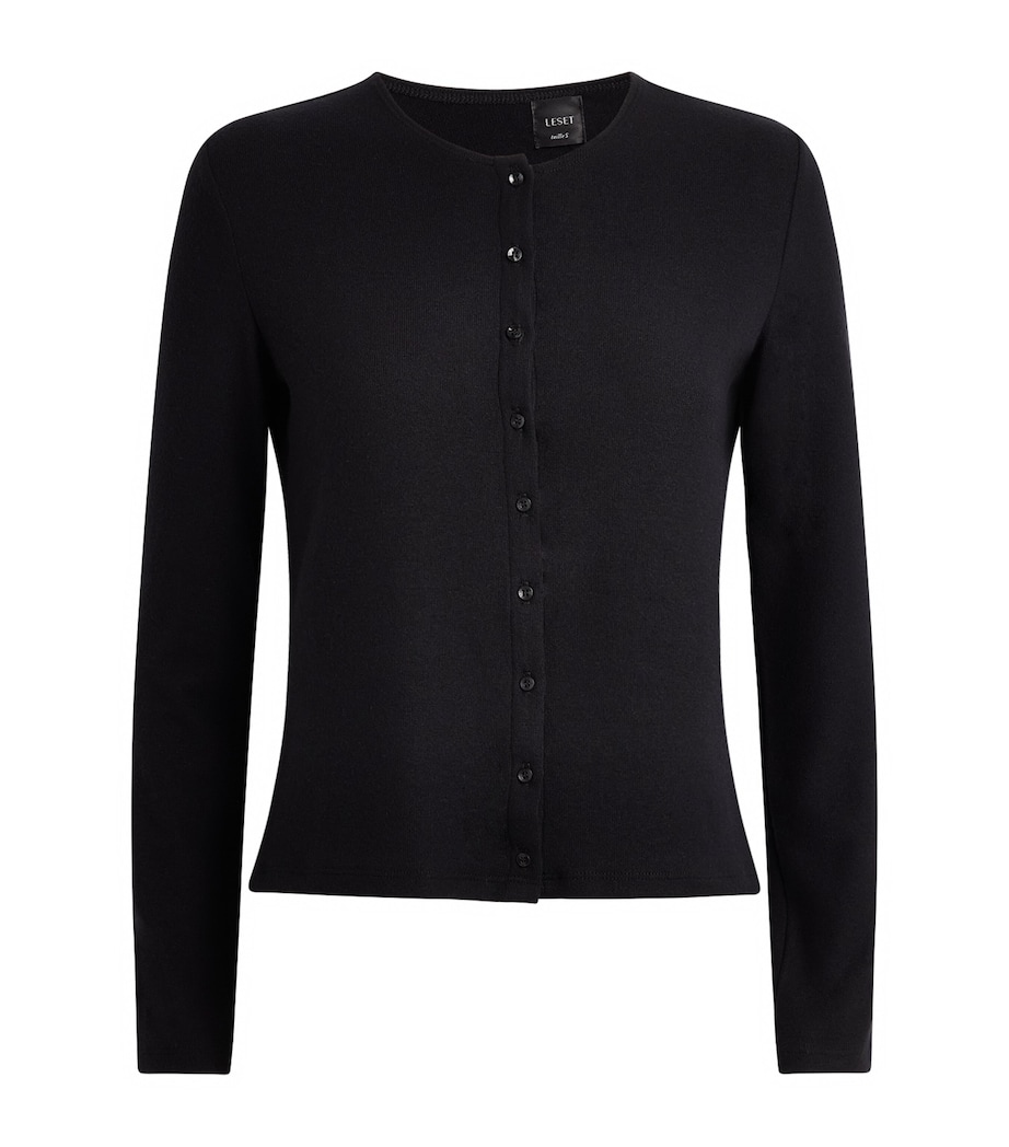 LESET Womens Jersey Lauren Classic Cardigan Black Image 1