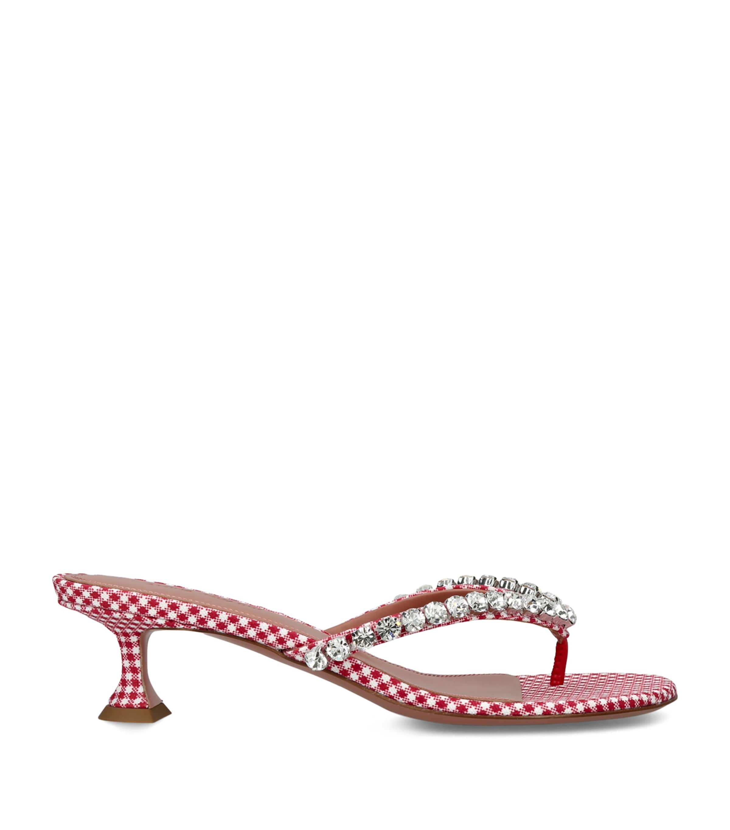 Amina Muaddi Embellished Gigi Thong Sandals 45 White/red Image 1