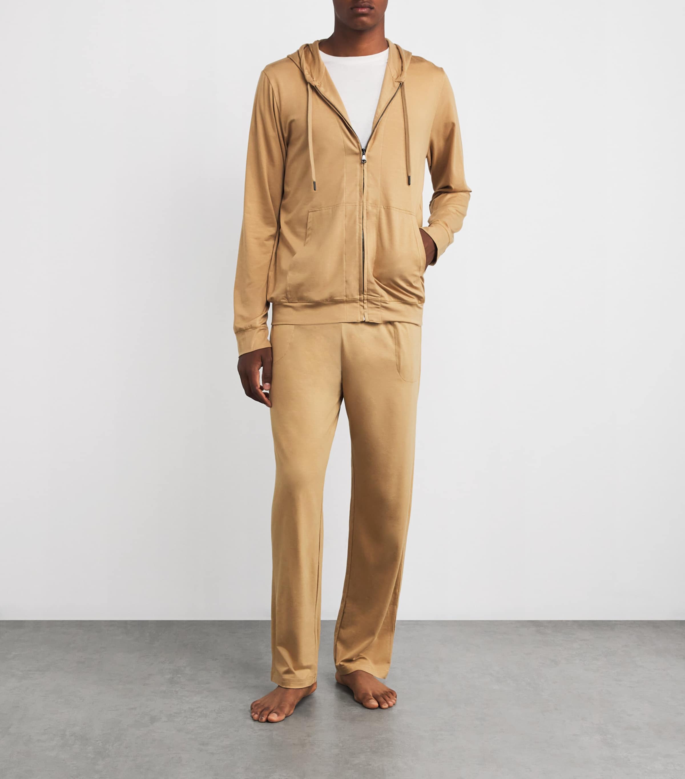 Derek Rose Mens Micromodal Zipped Hoodie Neutral Image 2