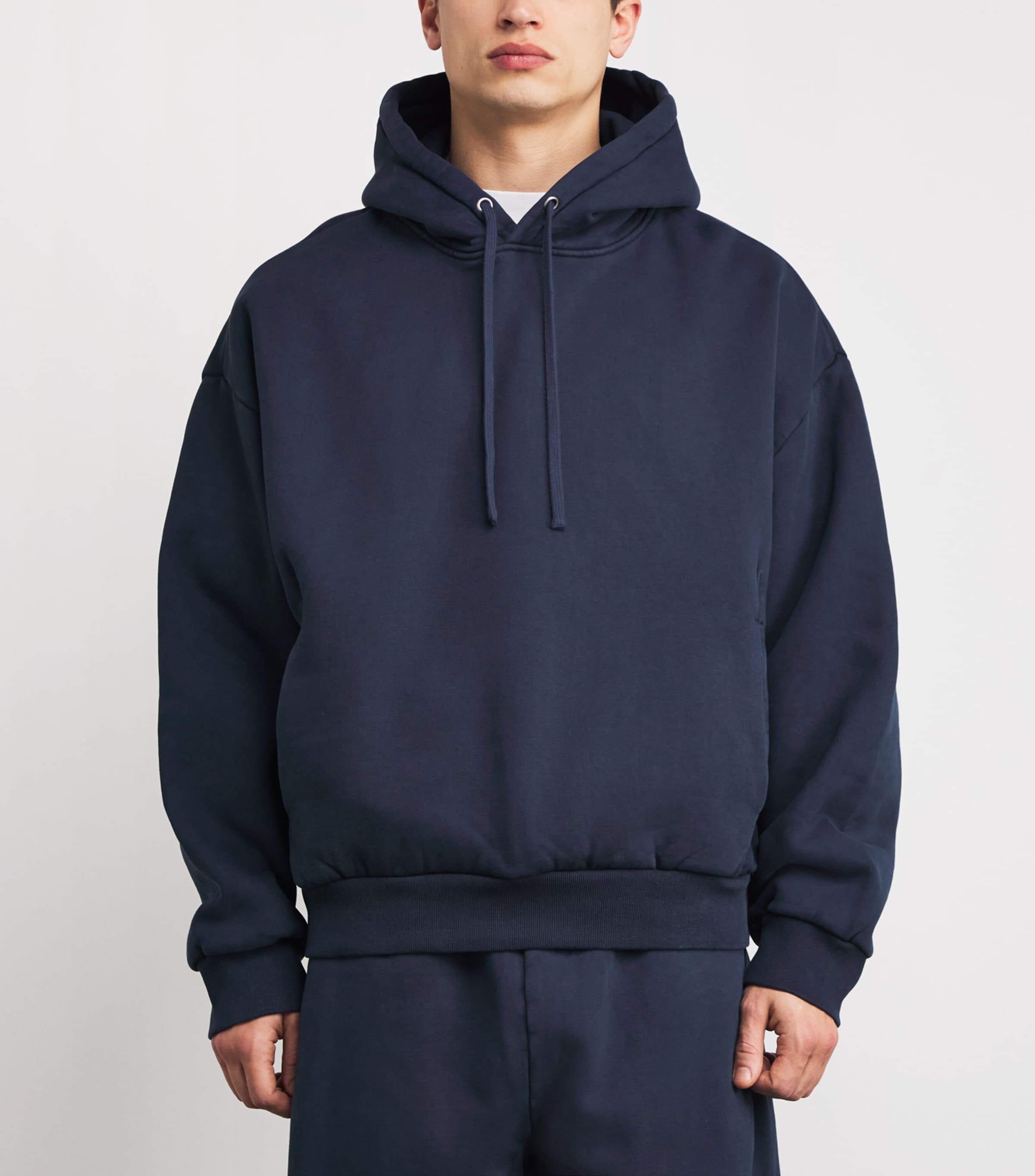 Cotton Fleece Relaxed Hoodie NAVY Image 3