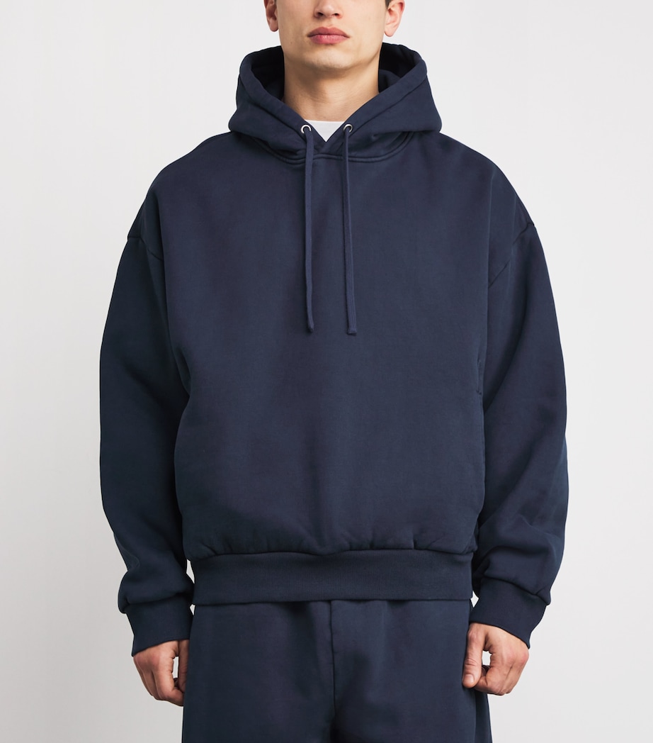 Cotton Fleece Relaxed Hoodie NAVY Image 3