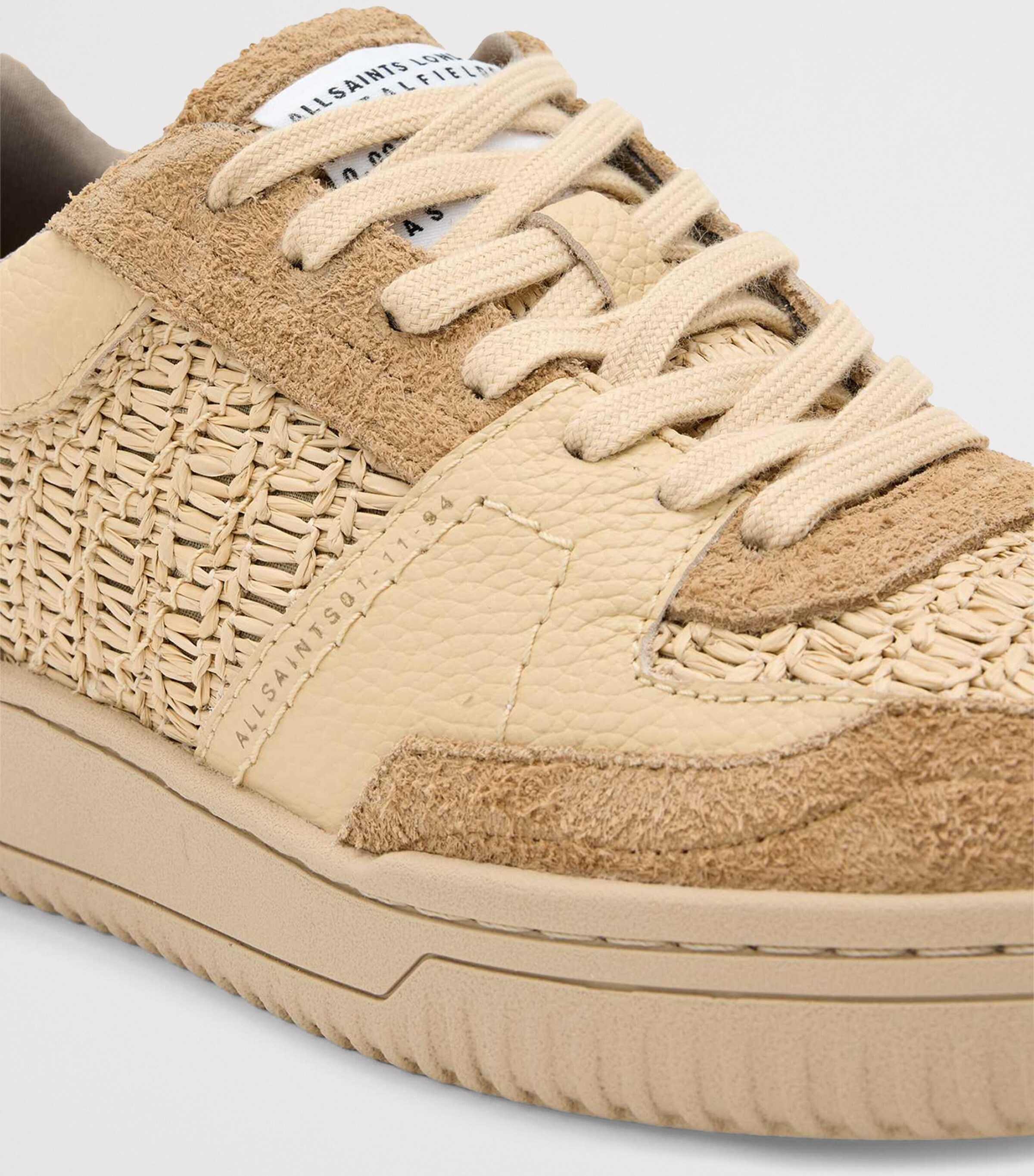 AllSaints Leather-Raffia Hix Sneakers Natural Brown Image 4