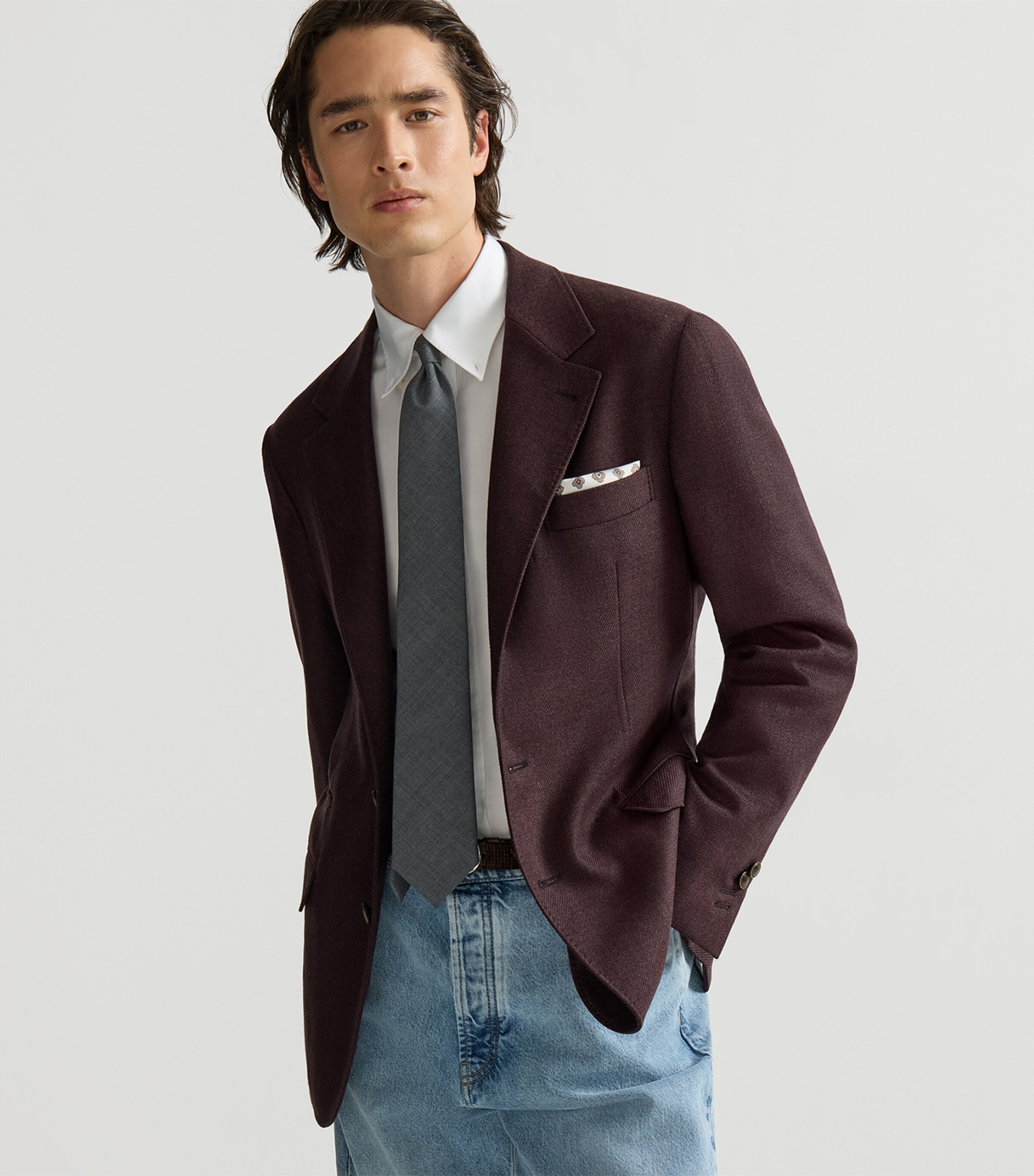 Brunello Cucinelli Mens Mouliné Virgin Wool Twill Deconstructed Blazer Image 4
