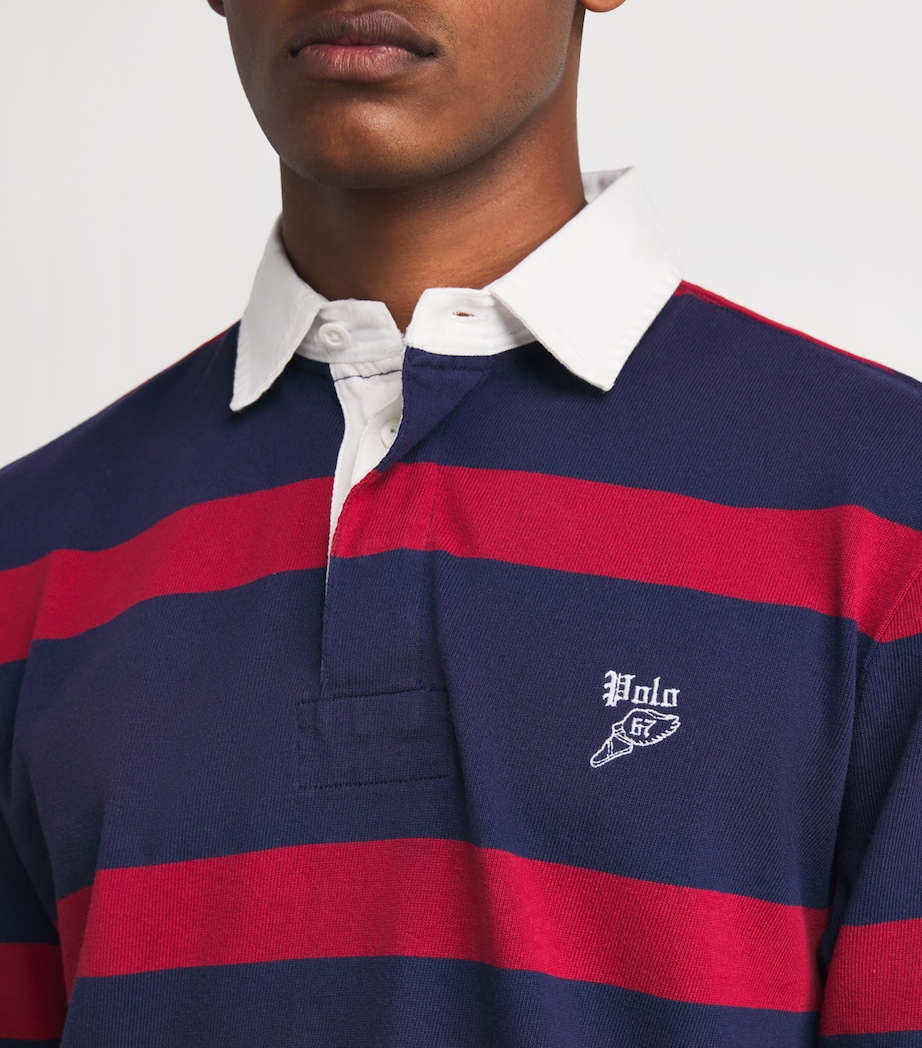 Cotton Striped Polo Shirt RED Image 6