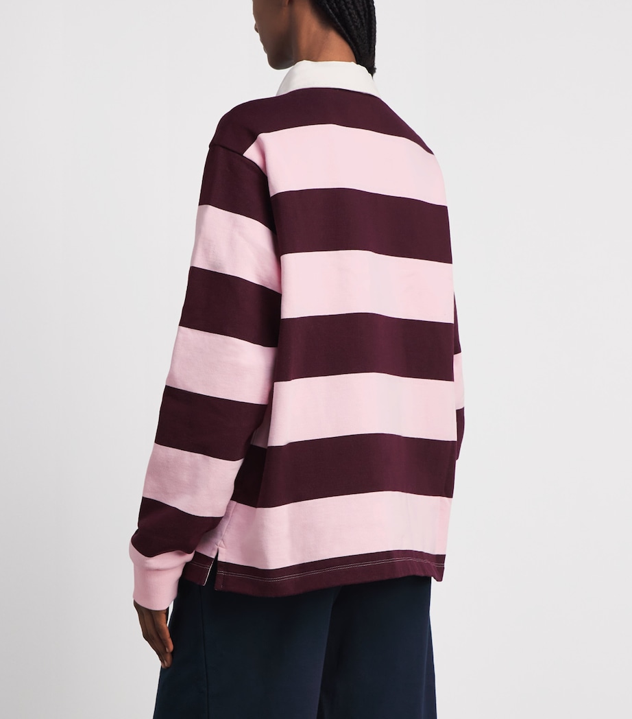 Skims Womens Oversized Boyfriend Fleece Polo Shirt Currant Rugby Stripe Image 5