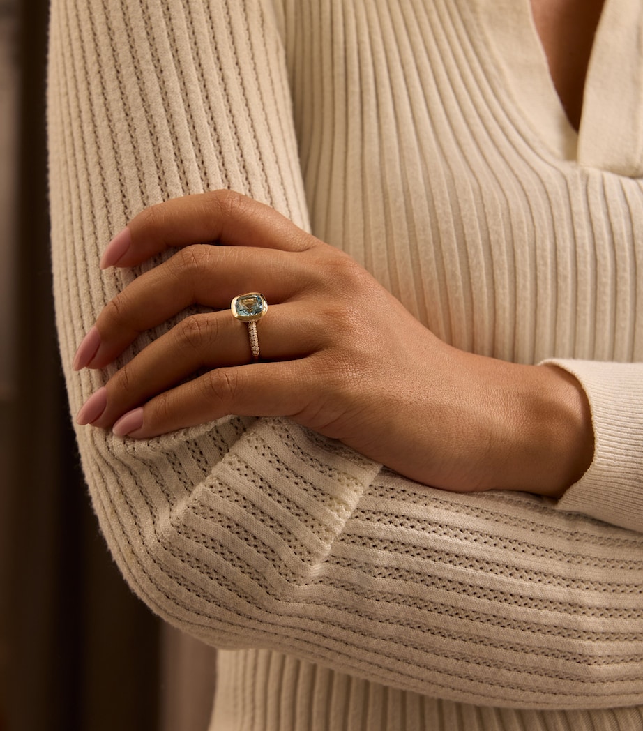 Boodles Yellow Gold, Diamond and Aquamarine Dolce Vita Cushion Ring Yellow Gold Image 2