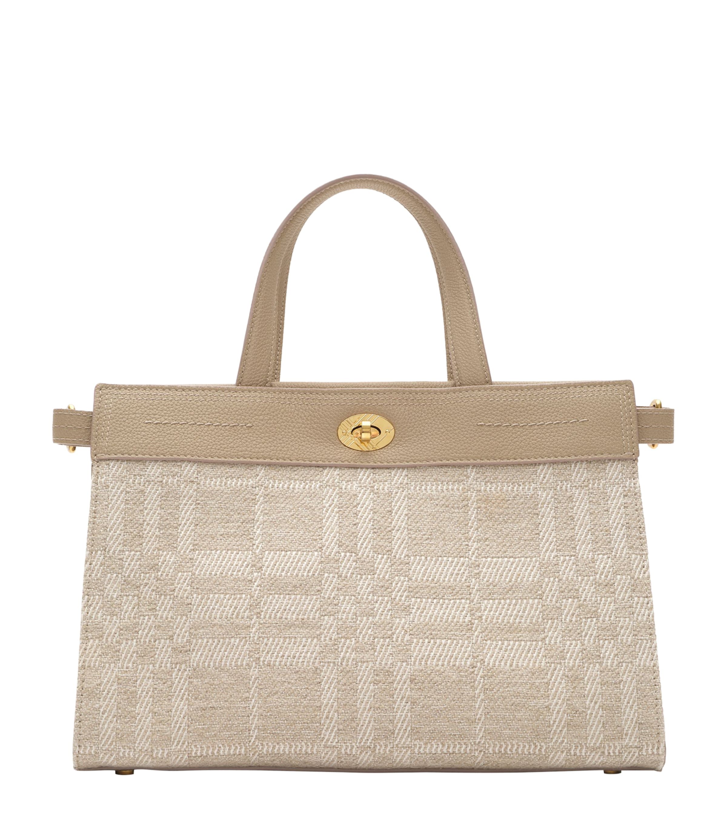 Burberry Small Linen-Cotton Cotswolds Tote Bag Natural Image 1