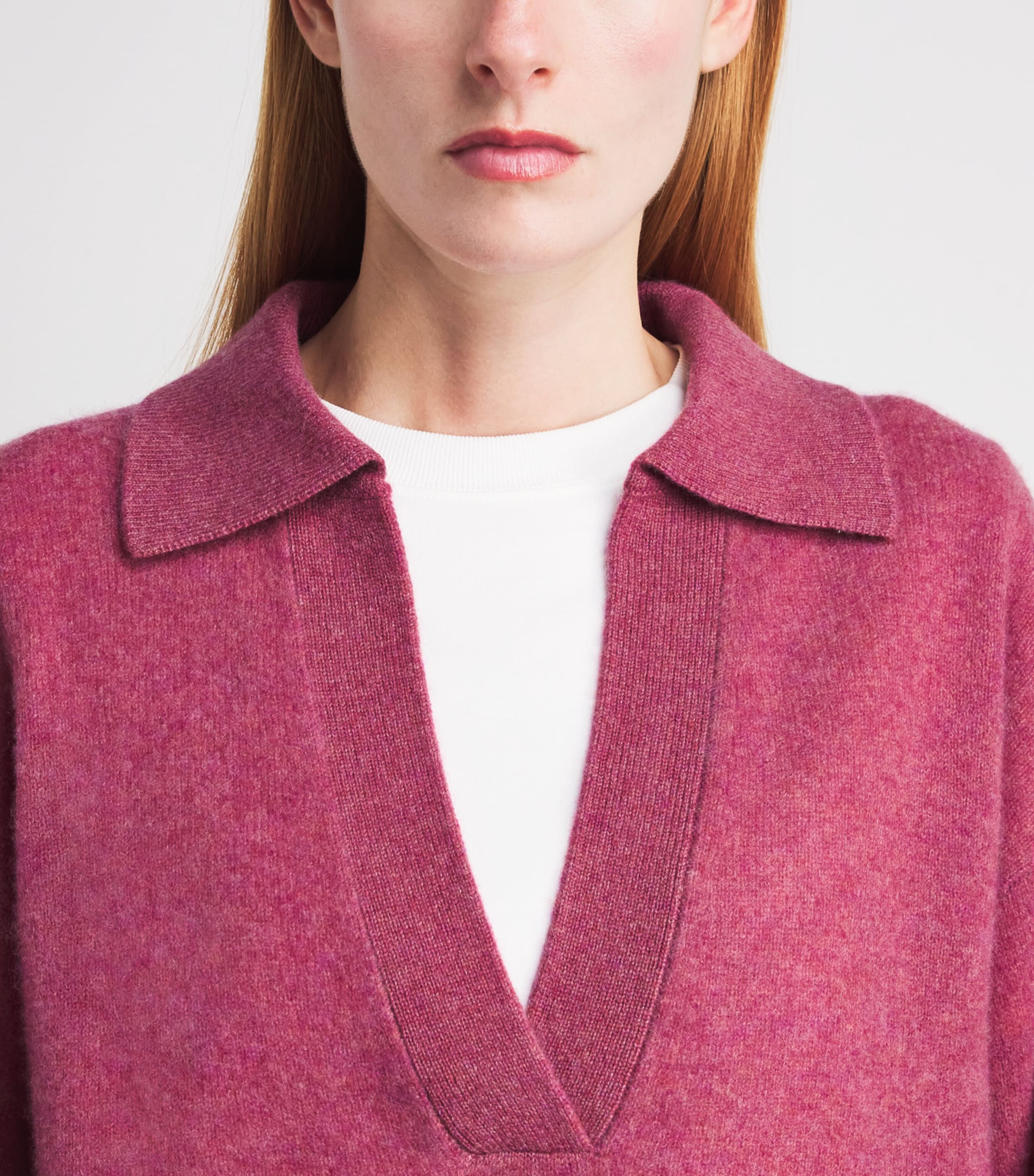 Le Kasha Womens Organic Cashmere Jacksob Polo Sweater Raspberry Image 3