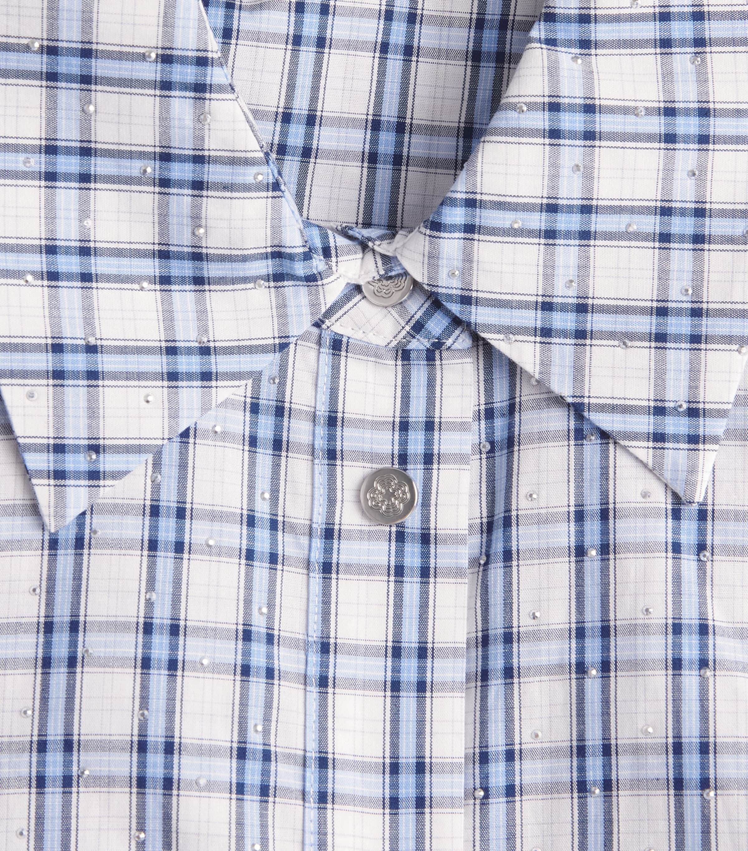 Maje Womens Cotton Check Rhinestone Mini Shirt Dress Blue Check Print Image 6