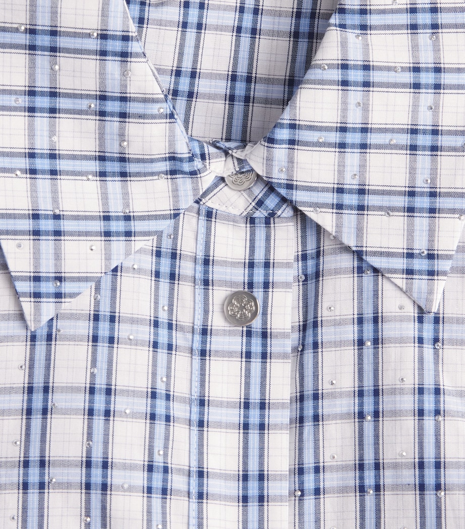 Maje Womens Cotton Check Rhinestone Mini Shirt Dress Blue Check Print Image 6