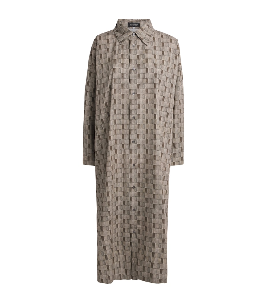 Eskandar Womens Geometric Print Midi Shirt Dress Olive Image 1