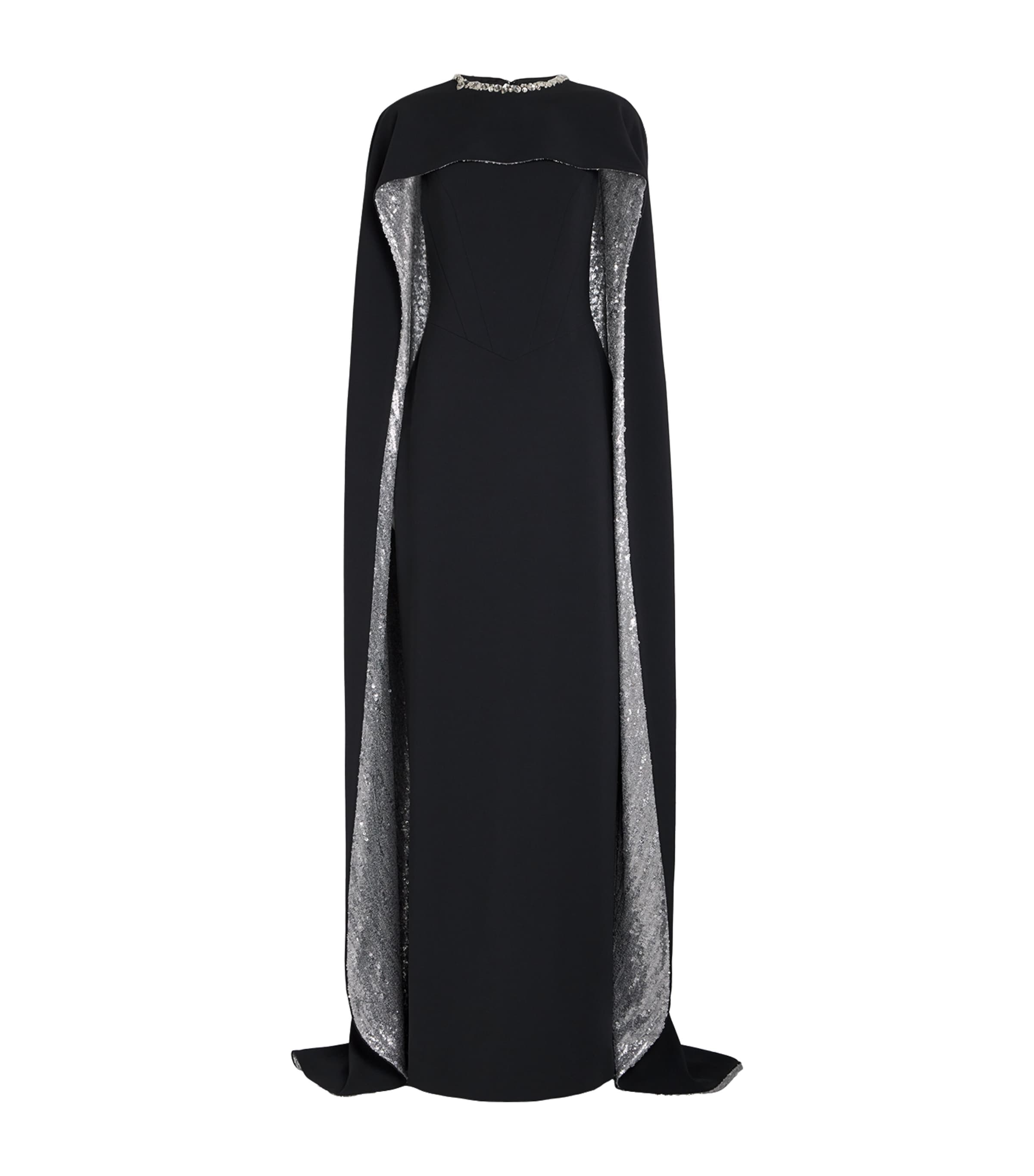 Sequinned Cape Gown BLACK/SILVER Image 1