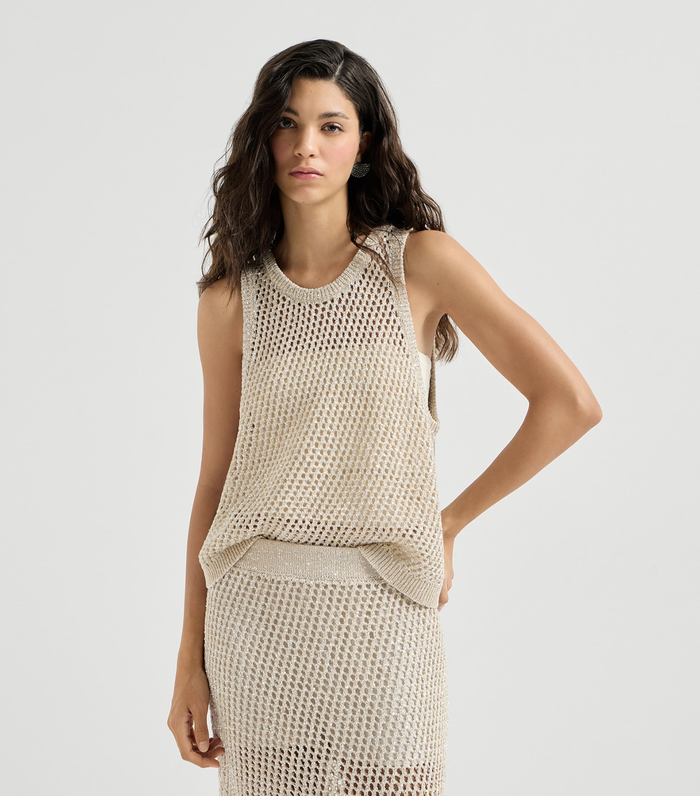 Brunello Cucinelli Womens Dazzling Open-Knit Top Image 3