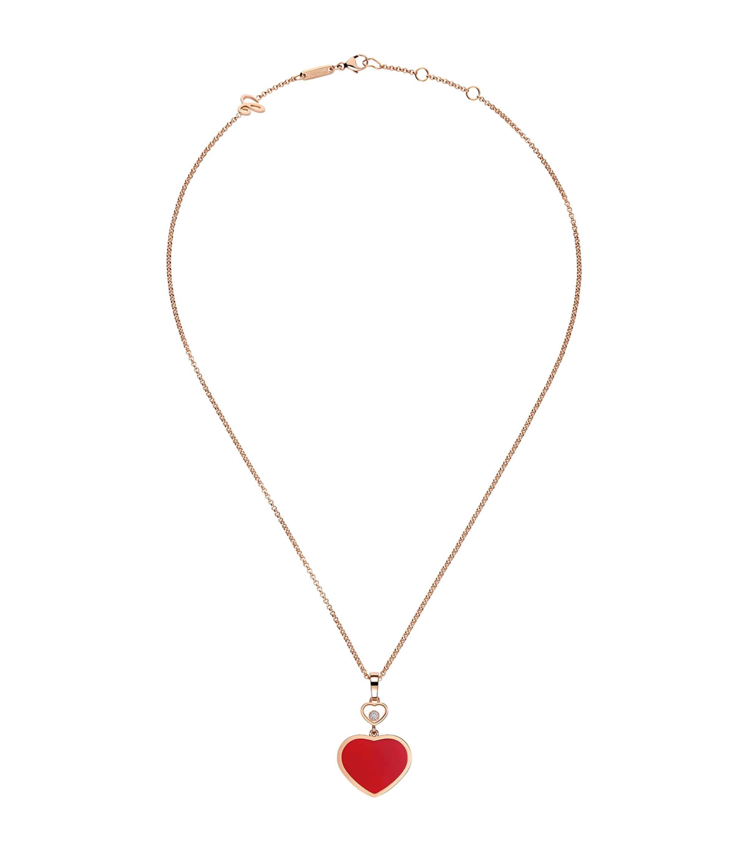 Chopard Rose Gold, Carnelian And Diamond Happy Hearts Pendant