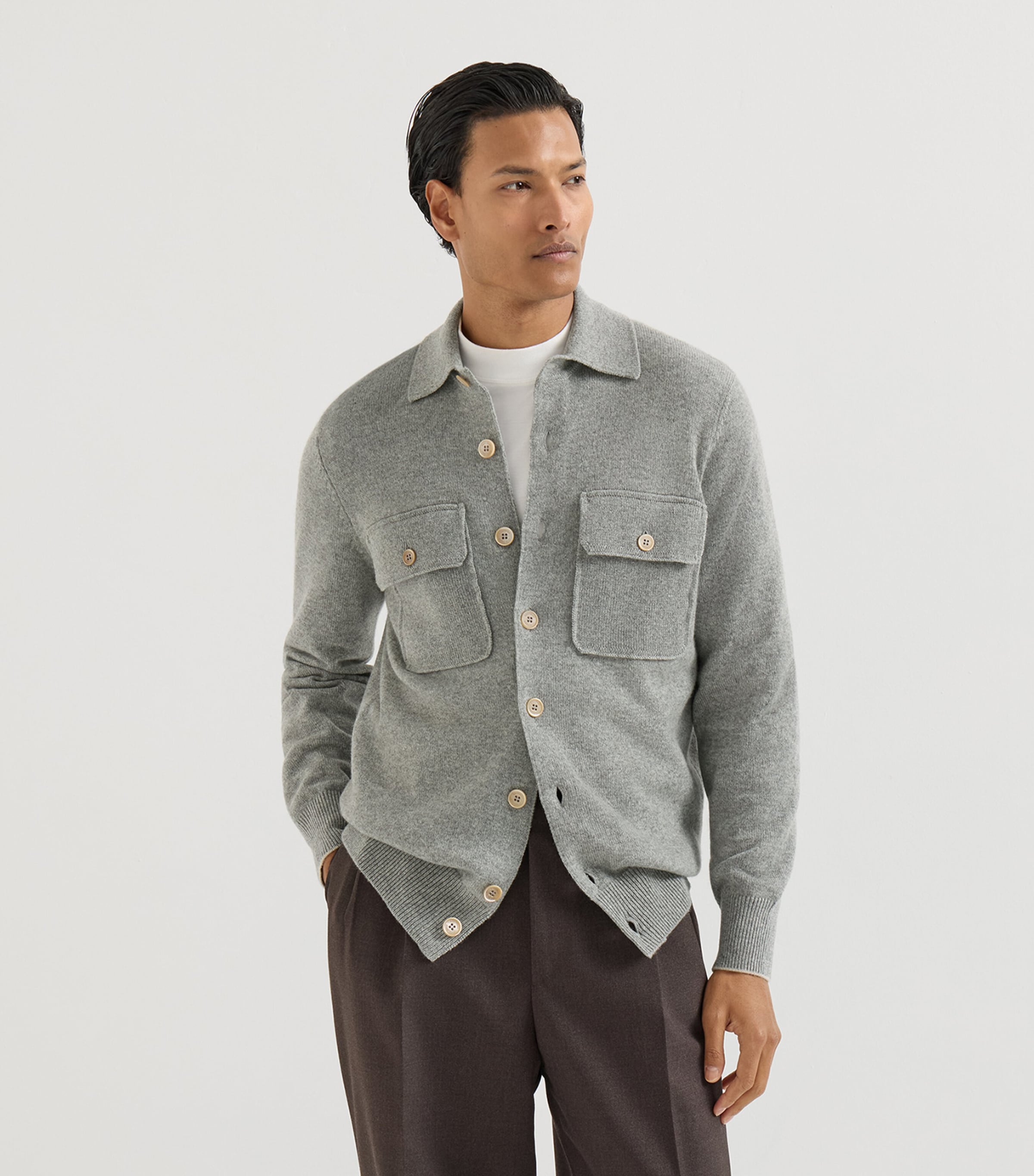 Brunello Cucinelli Mens Cashmere Knitted Over Shirt Cardigan Image 4